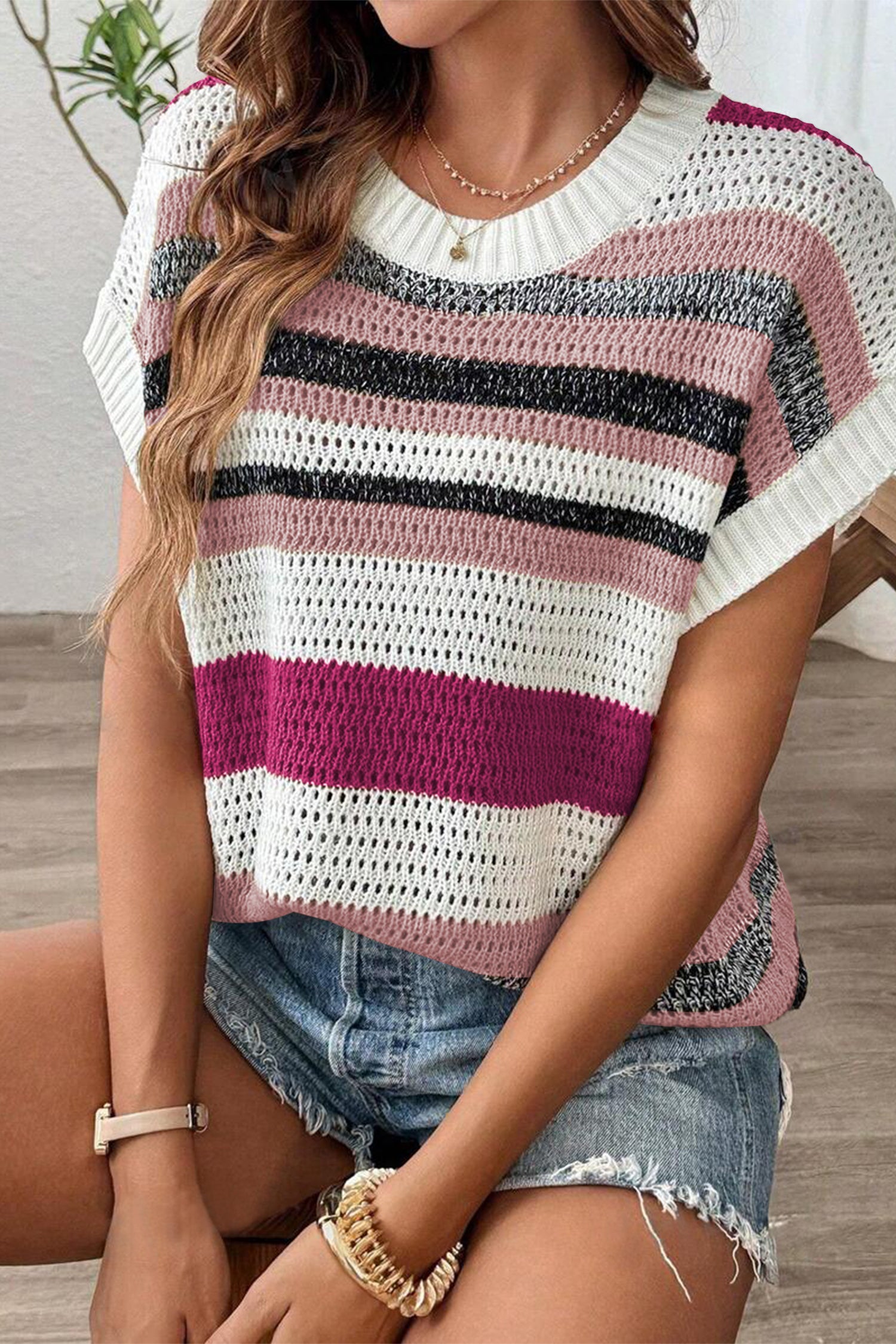 Cakulo Women's Summer Striped Color Block Sleeveless Knit Top