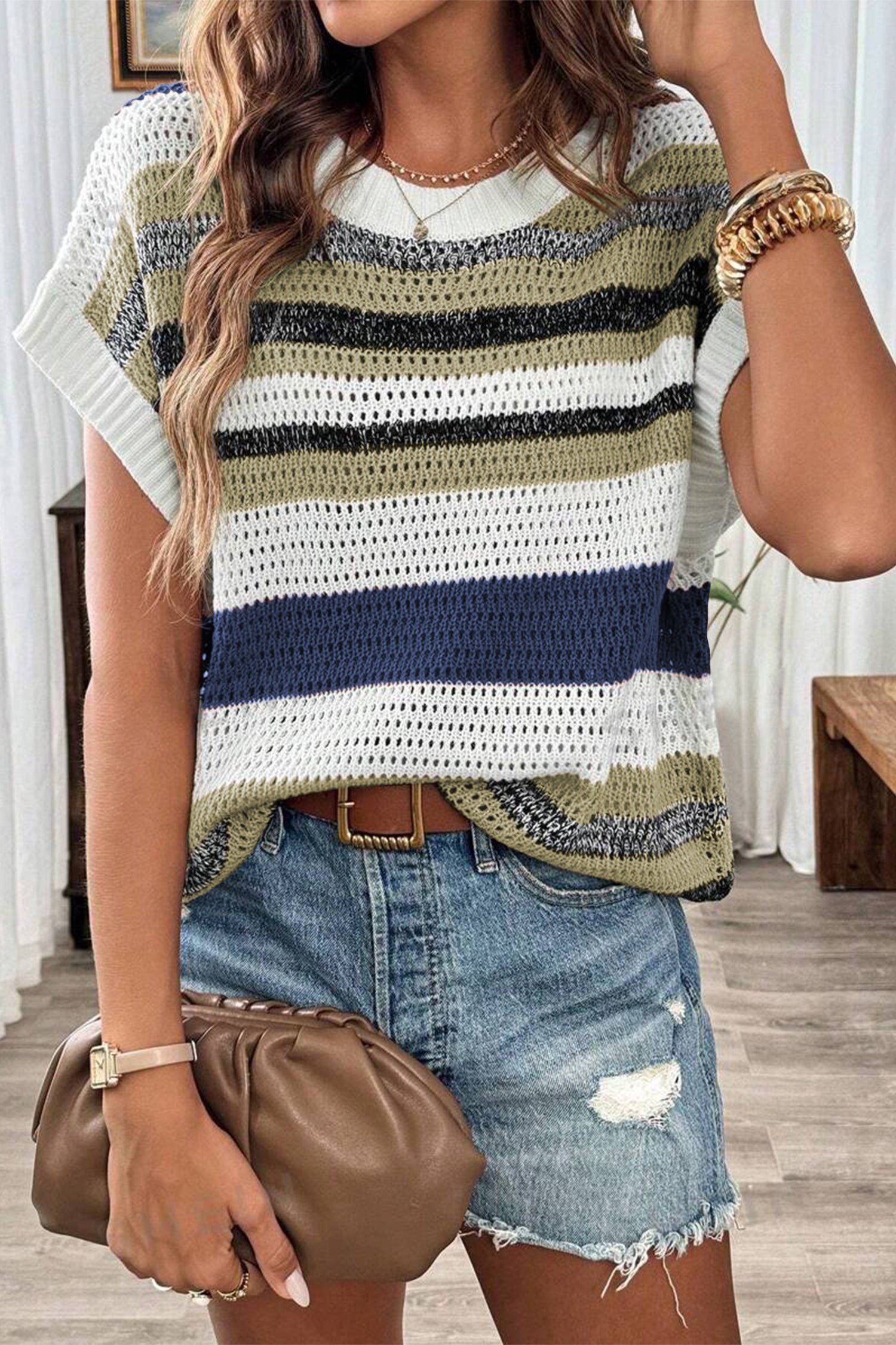 Cakulo Women's Summer Striped Color Block Sleeveless Knit Top