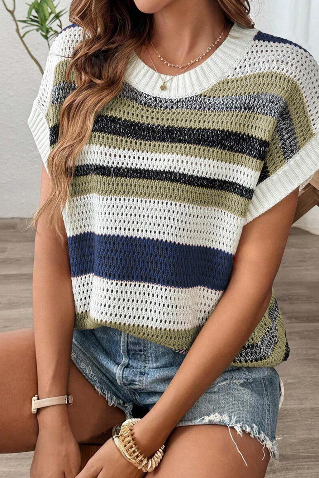 Cakulo Women's Summer Striped Color Block Sleeveless Knit Top