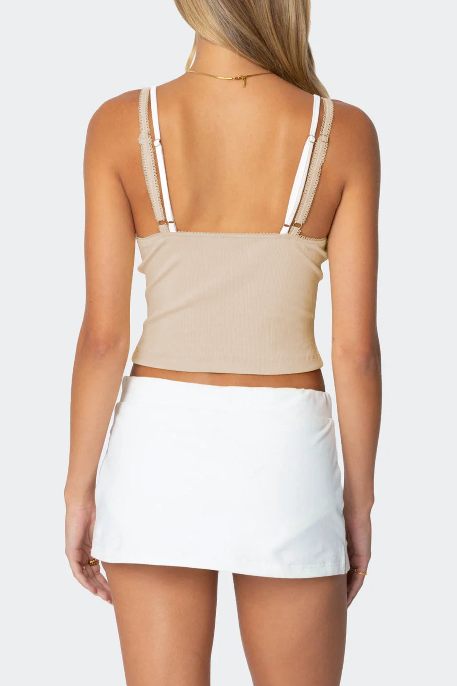 Cakulo Women Lace Trim Camisole Tops Spaghetti Strap Tank Top Ribbed Knit Slim Fit