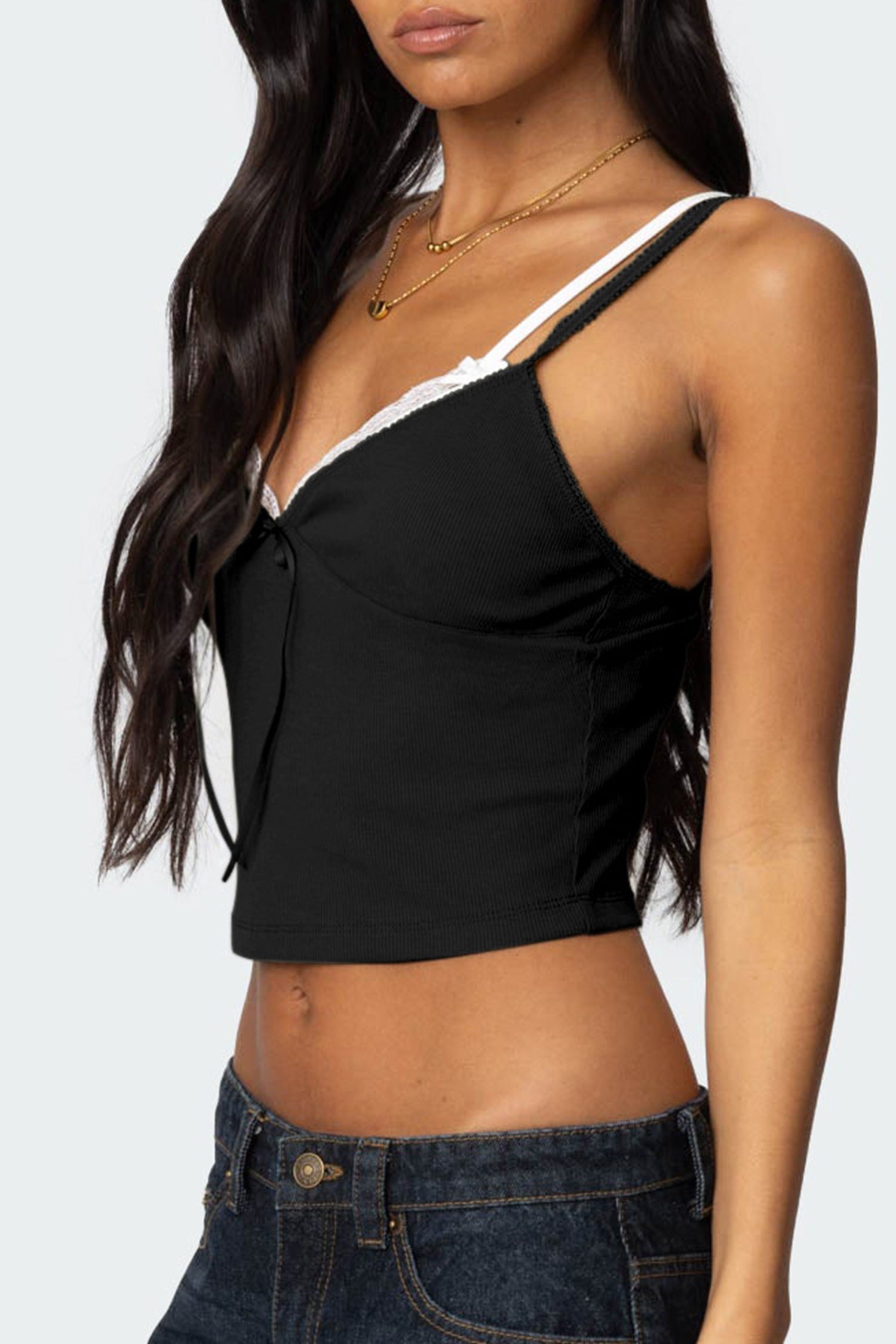 Cakulo Women Lace Trim Camisole Tops Spaghetti Strap Tank Top Ribbed Knit Slim Fit