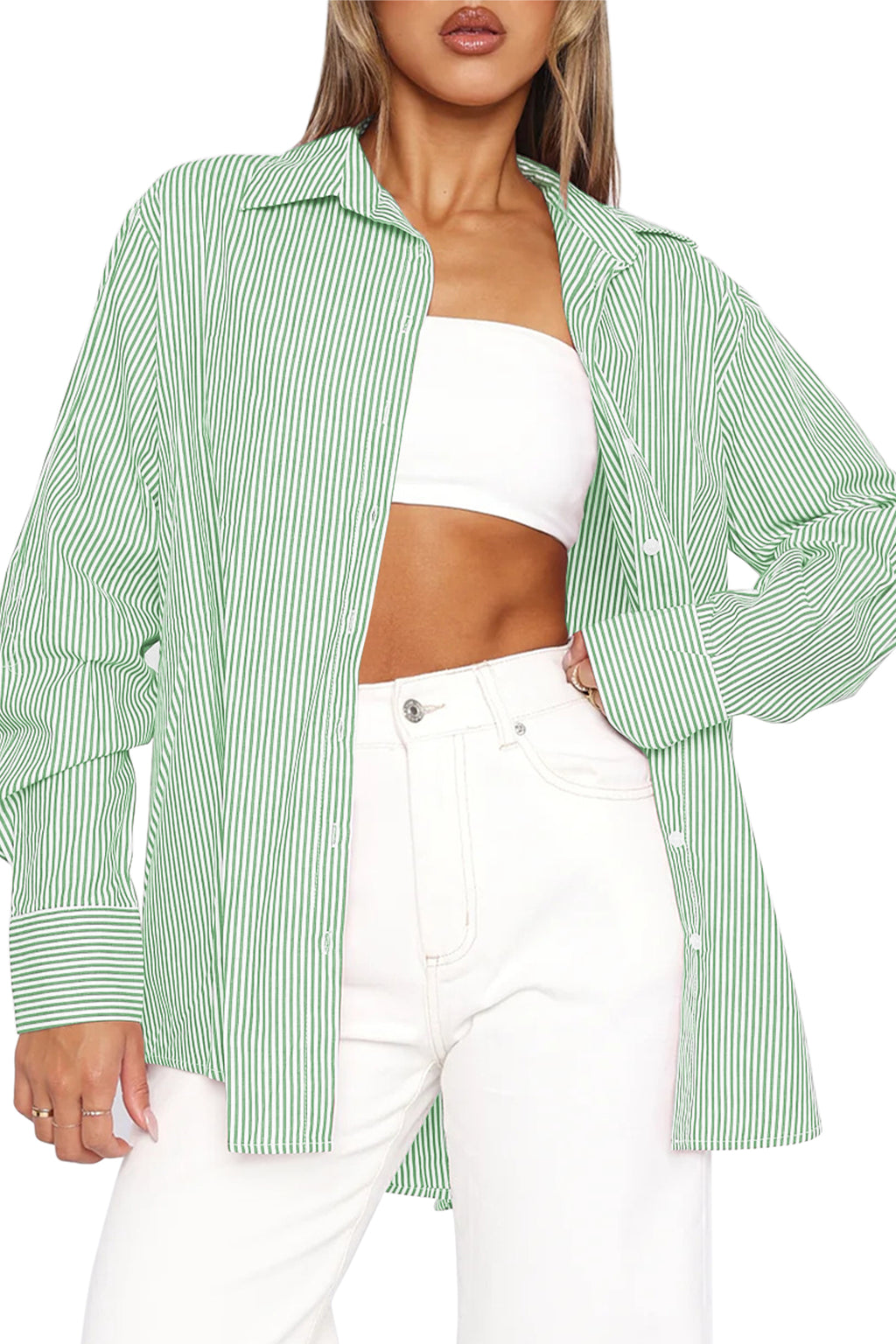 Cakulo Women's Oversized Striped Boyfriend Shirt