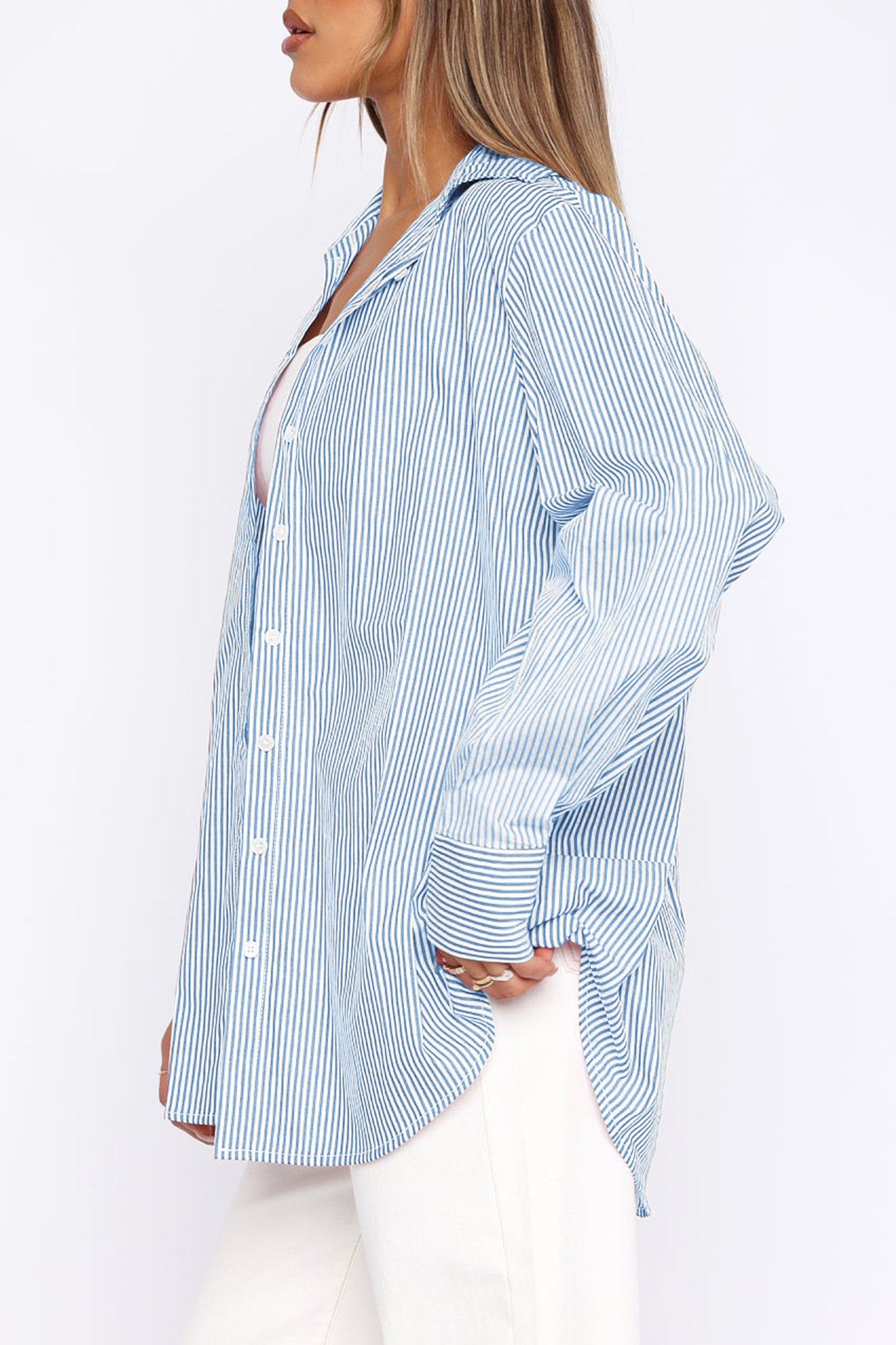 Cakulo Women's Oversized Striped Boyfriend Shirt
