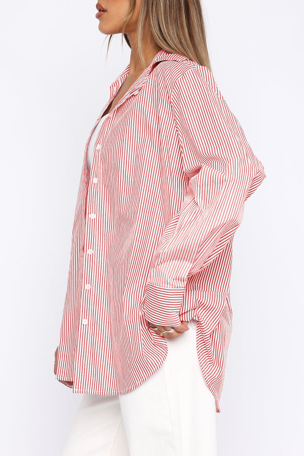 Cakulo Women's Oversized Striped Boyfriend Shirt