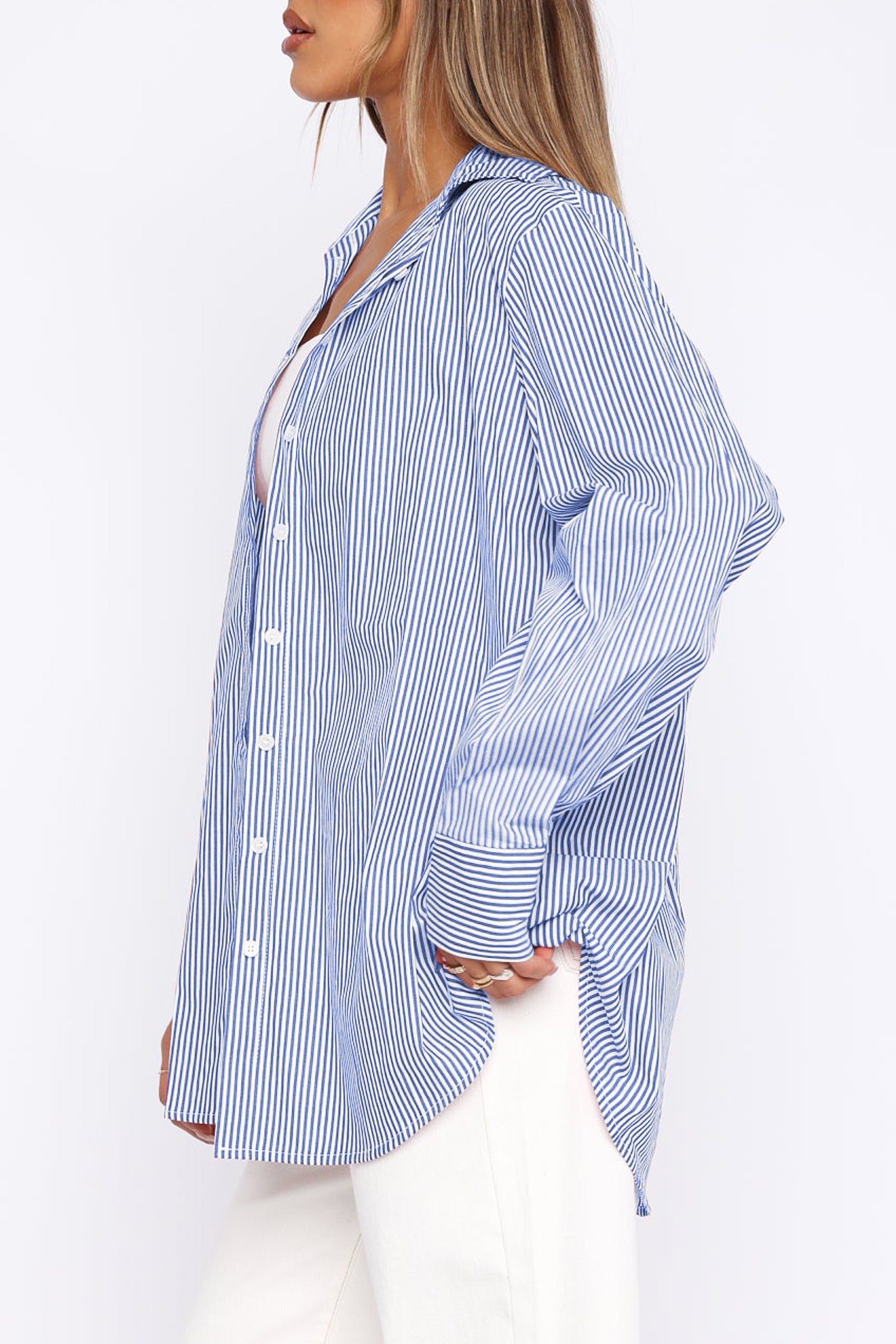 Cakulo Women's Oversized Striped Boyfriend Shirt