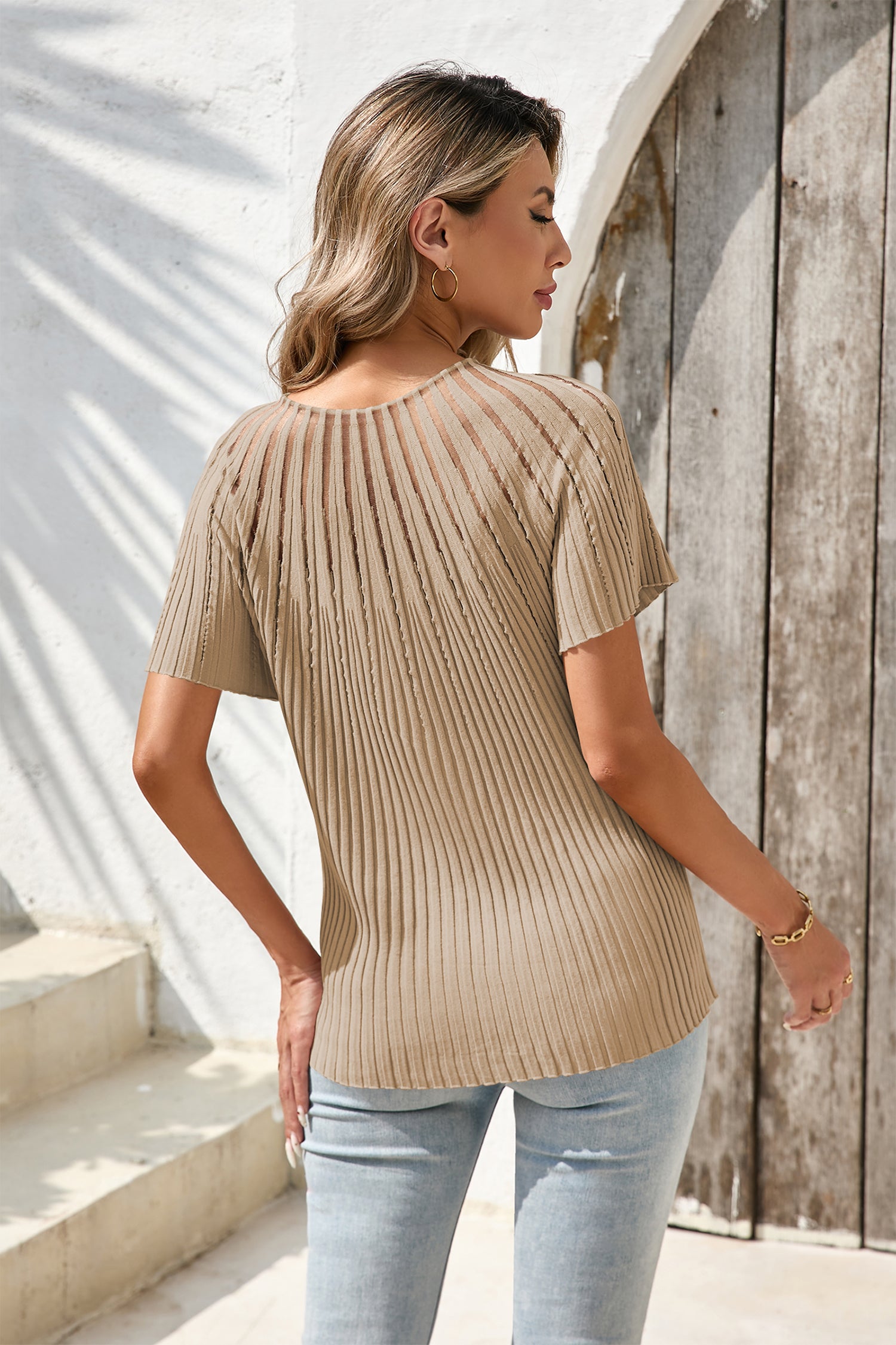 Cakulo Womens Summer Short Sleeve Tops Crew Neck Knit Top T Shirt
