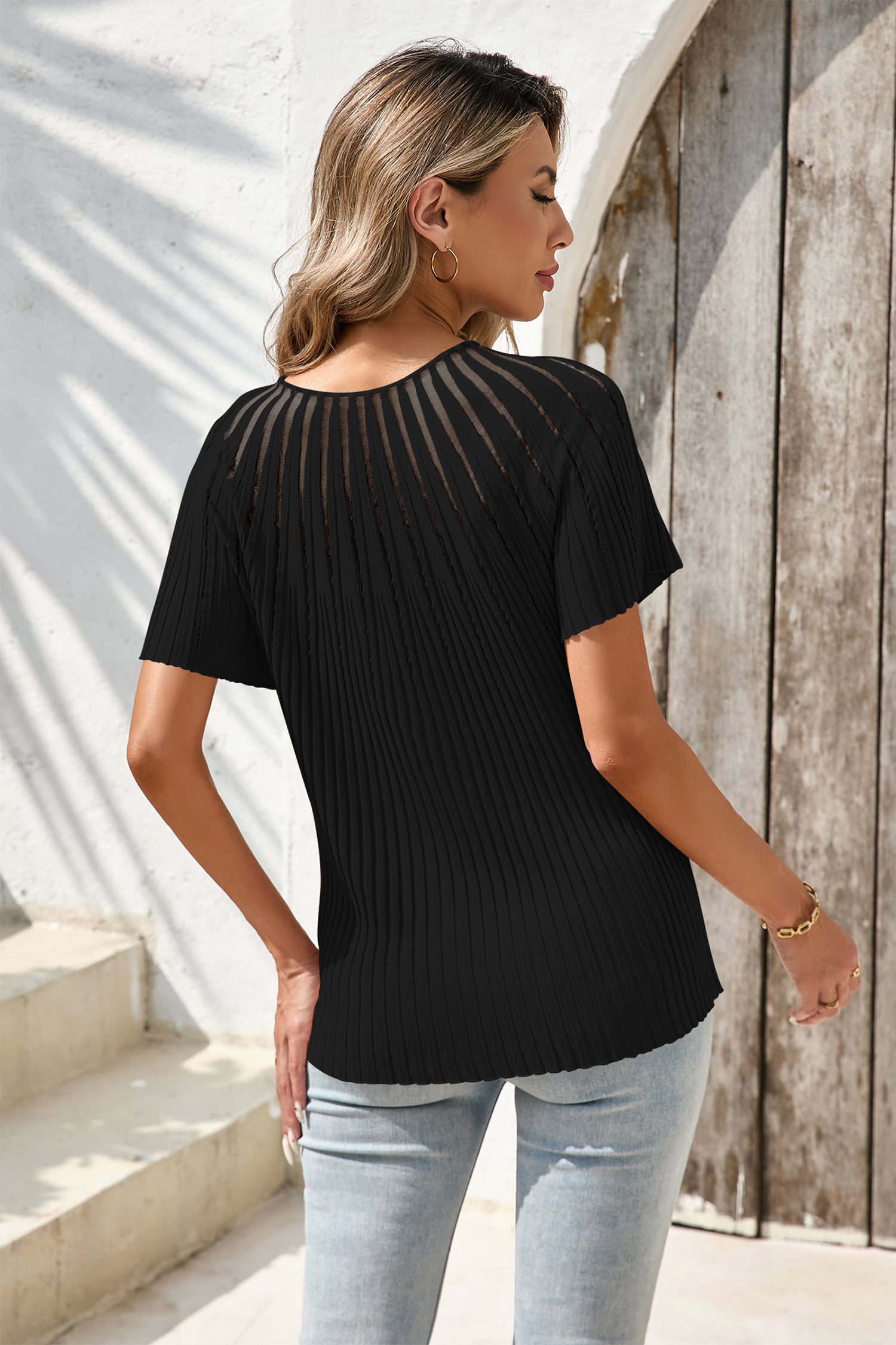 Cakulo Womens Summer Short Sleeve Tops Crew Neck Knit Top T Shirt
