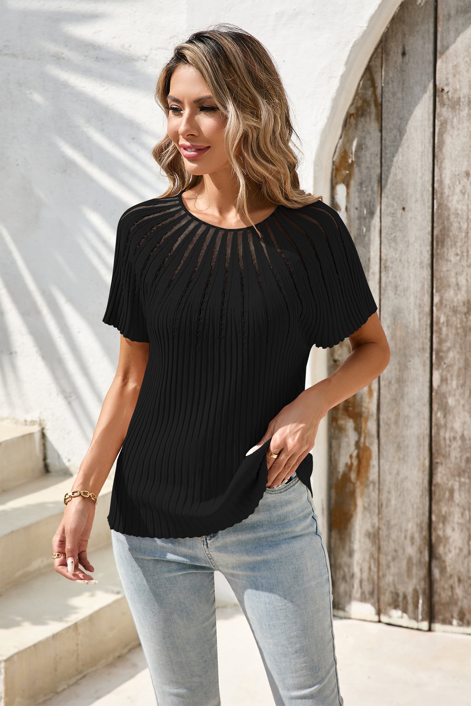 Cakulo Womens Summer Short Sleeve Tops Crew Neck Knit Top T Shirt