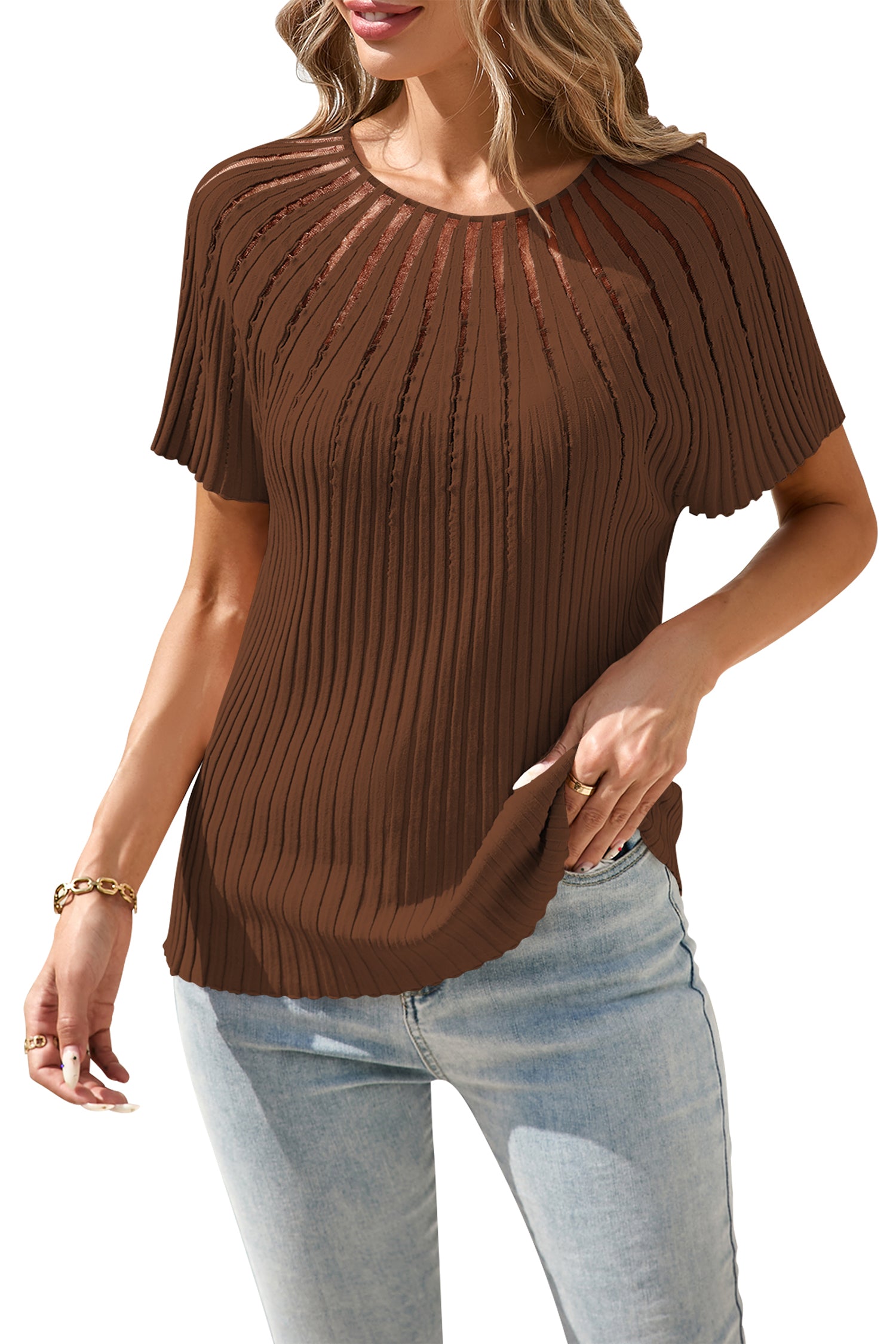 Cakulo Womens Summer Short Sleeve Tops Crew Neck Knit Top T Shirt