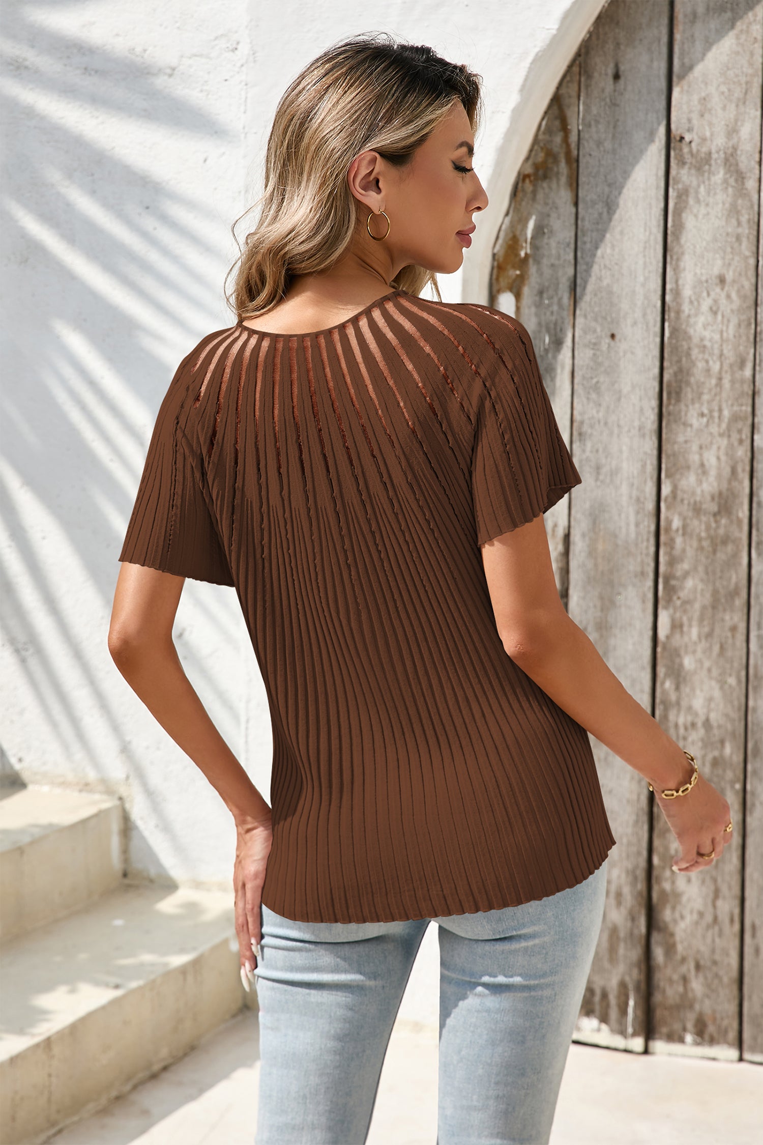 Cakulo Womens Summer Short Sleeve Tops Crew Neck Knit Top T Shirt