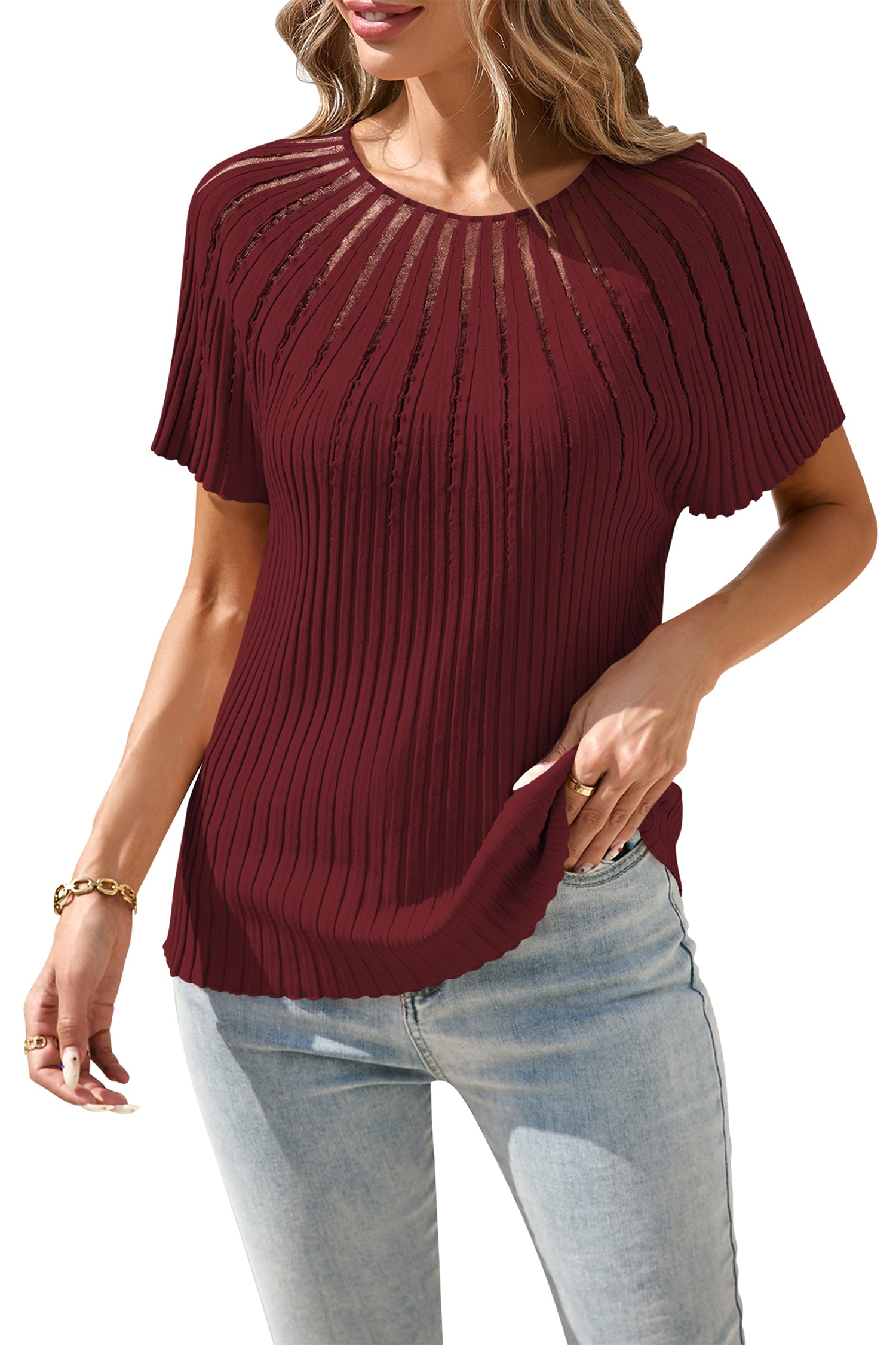 Cakulo Womens Summer Short Sleeve Tops Crew Neck Knit Top T Shirt