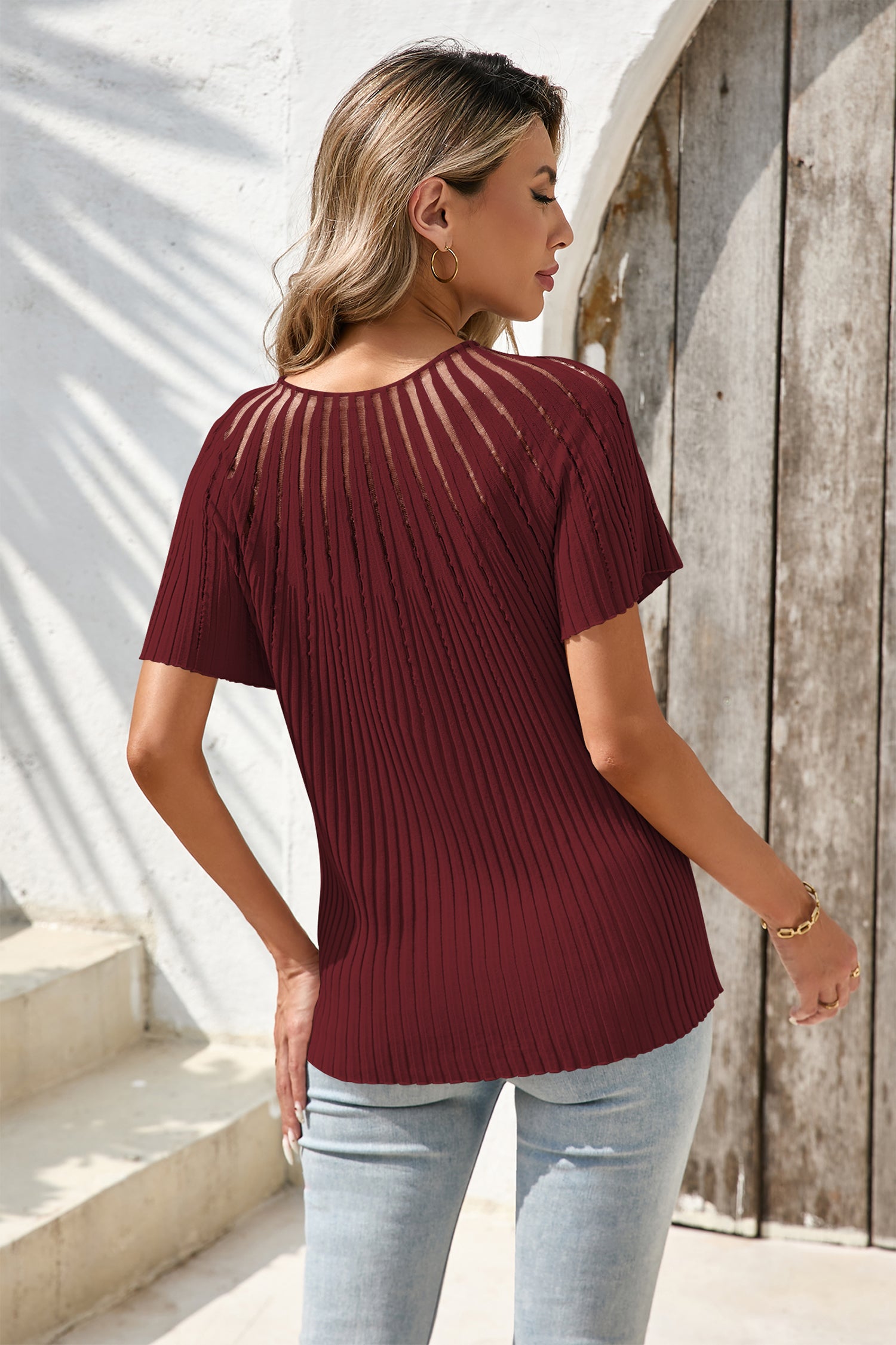 Cakulo Womens Summer Short Sleeve Tops Crew Neck Knit Top T Shirt