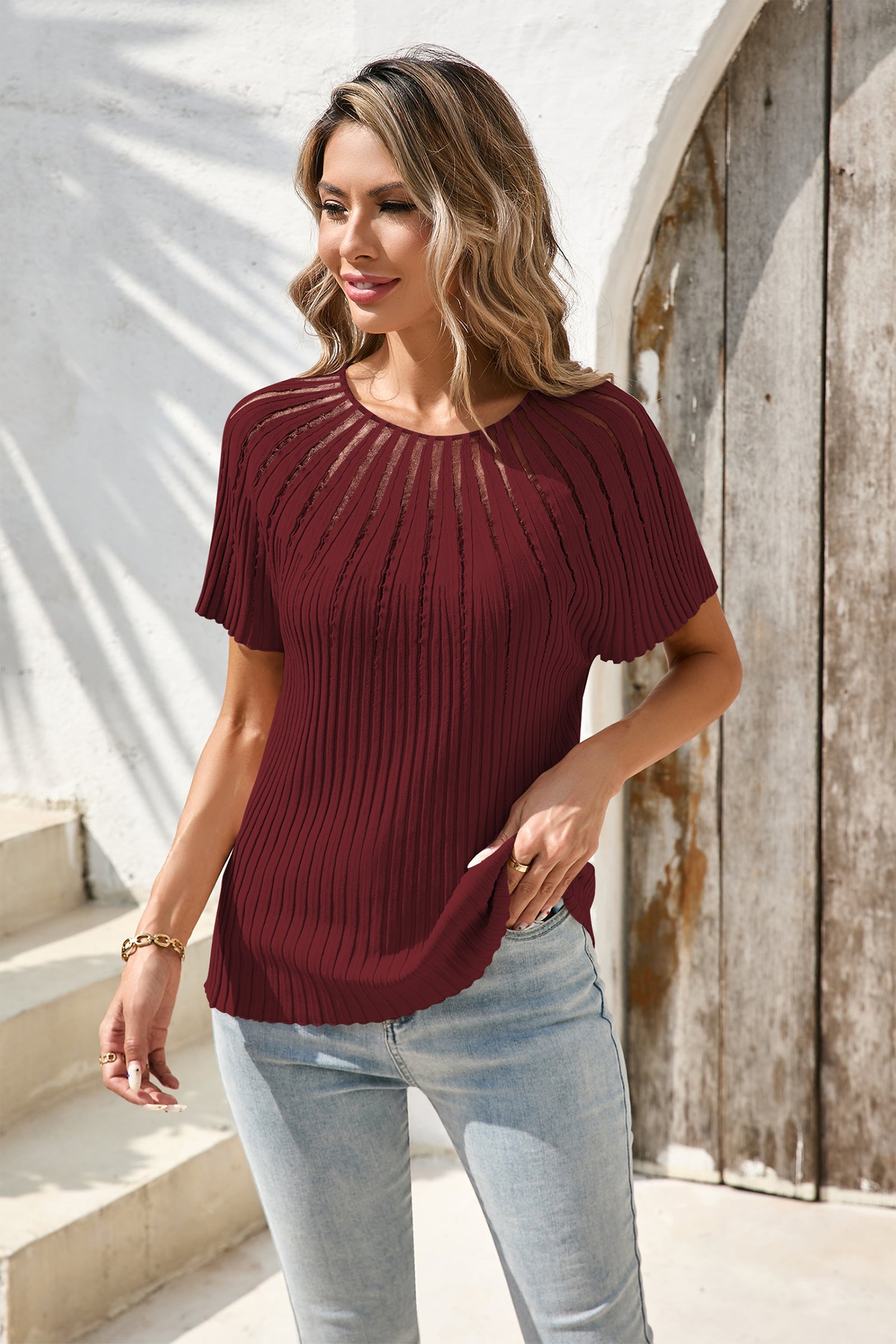 Cakulo Womens Summer Short Sleeve Tops Crew Neck Knit Top T Shirt