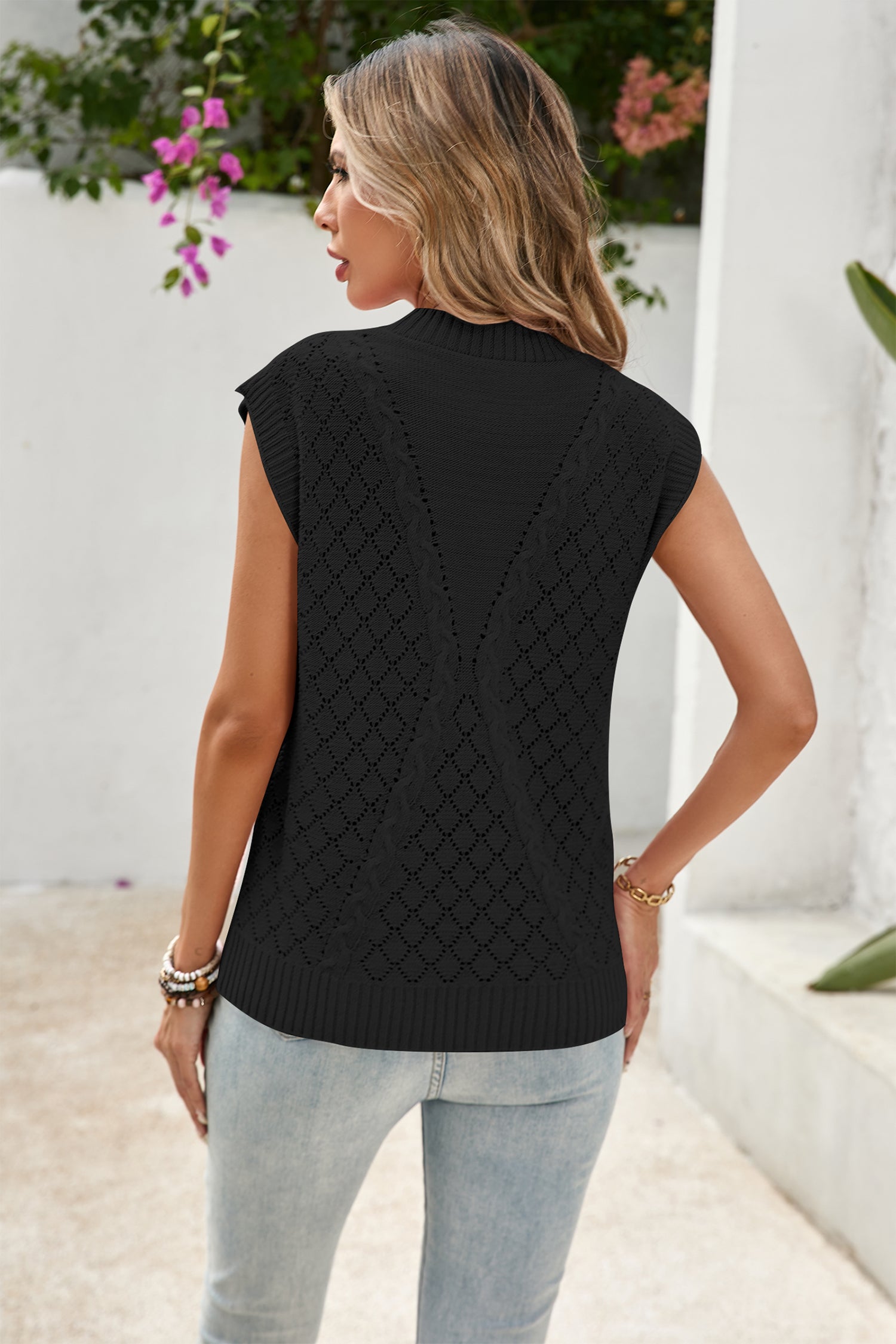 Cakulo Women's 2025 Sleeveless Crochet & Cable Knit Summer Sweater Vest