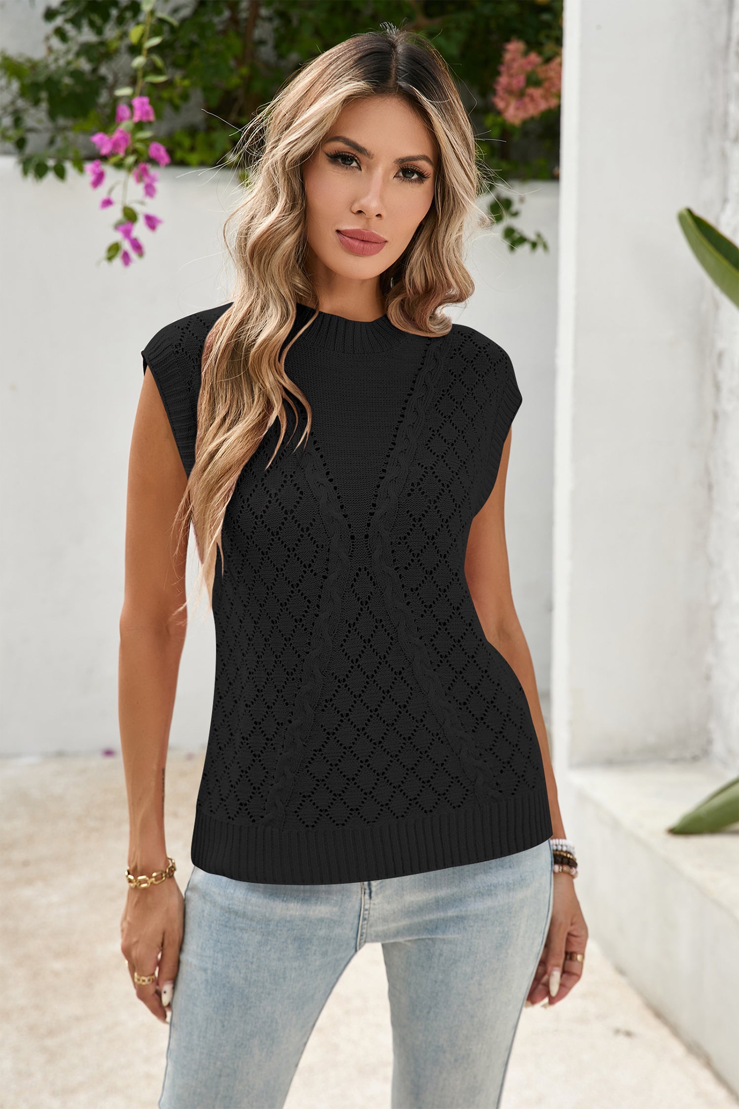 Cakulo Women's 2025 Sleeveless Crochet & Cable Knit Summer Sweater Vest