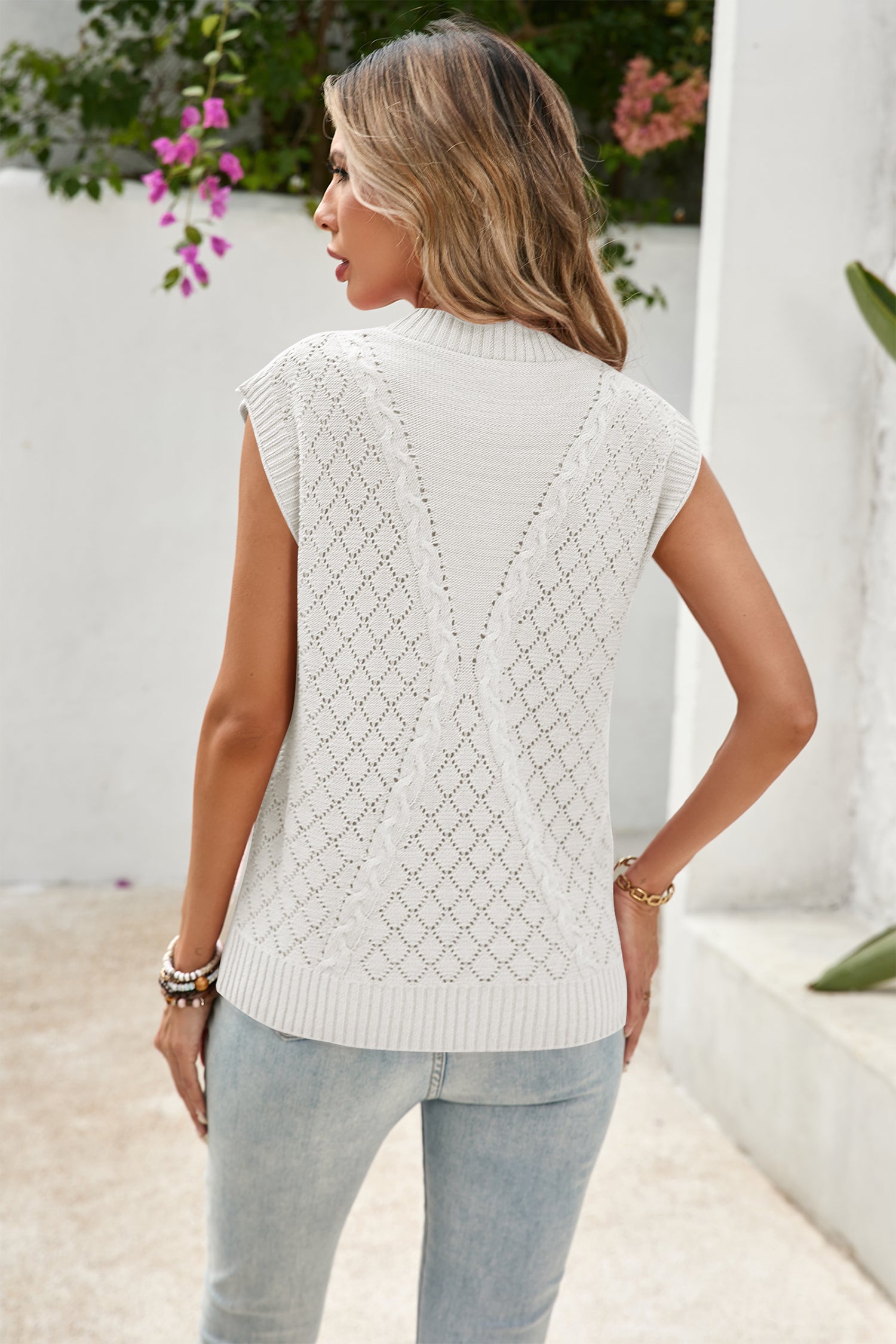 Cakulo Women's 2025 Sleeveless Crochet & Cable Knit Summer Sweater Vest