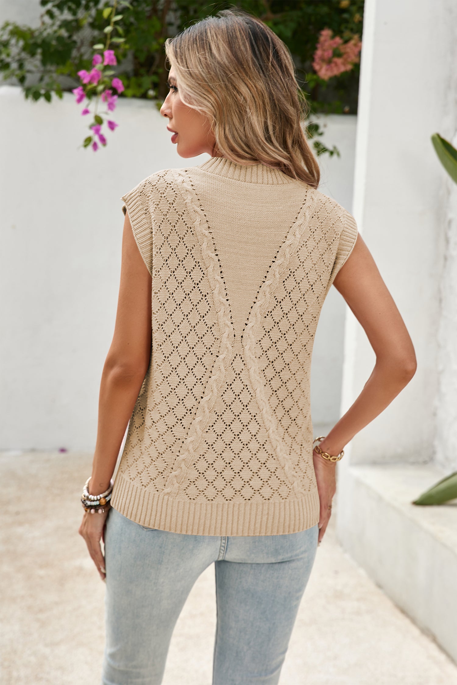 Cakulo Women's 2025 Sleeveless Crochet & Cable Knit Summer Sweater Vest