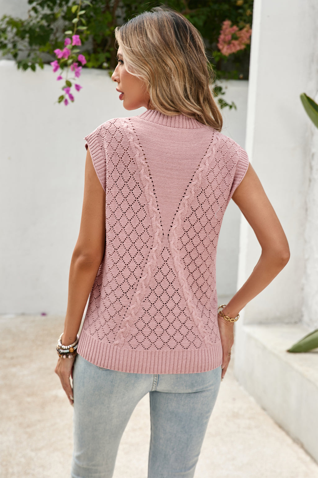 Cakulo Women's 2025 Sleeveless Crochet & Cable Knit Summer Sweater Vest