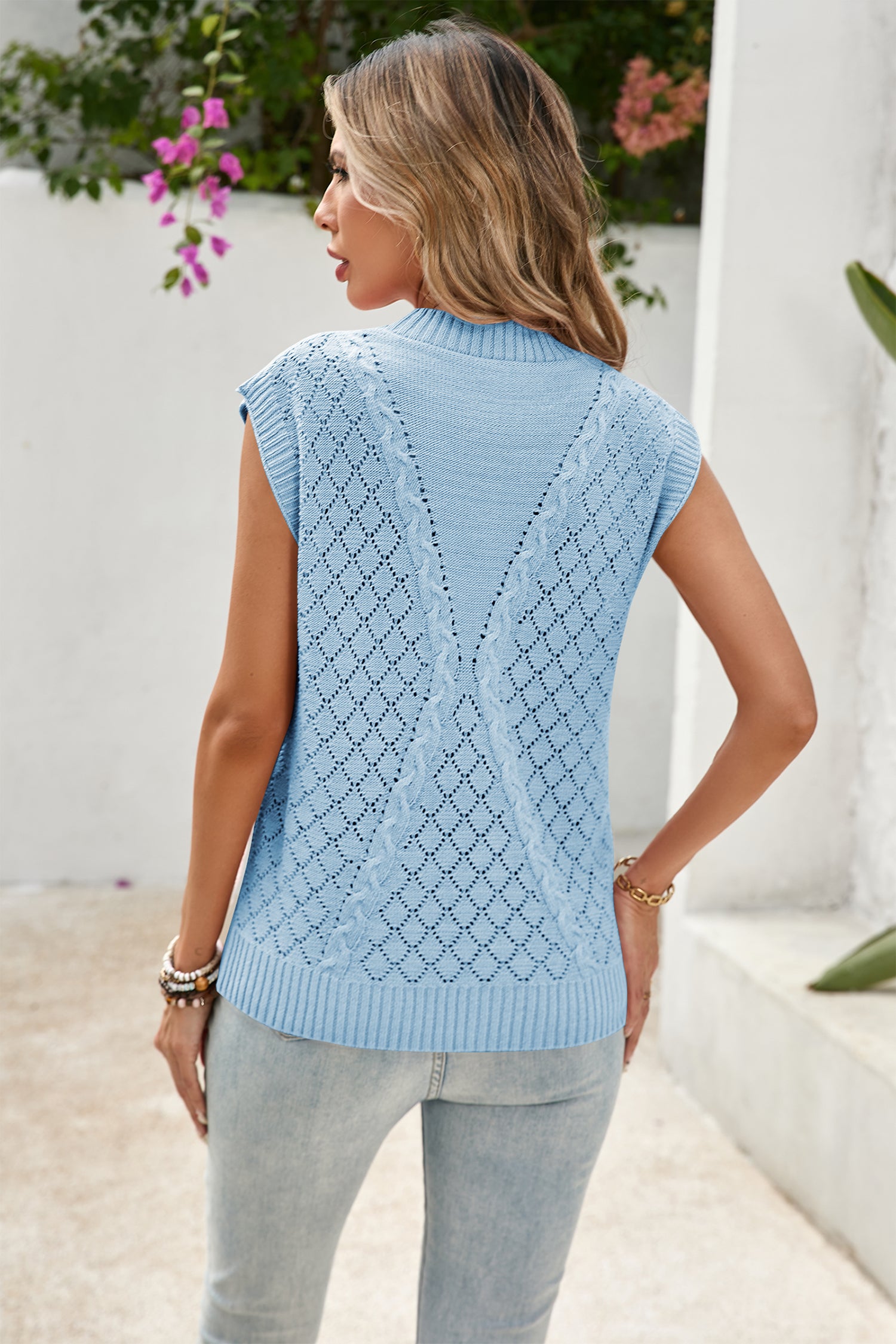 Cakulo Women's 2025 Sleeveless Crochet & Cable Knit Summer Sweater Vest