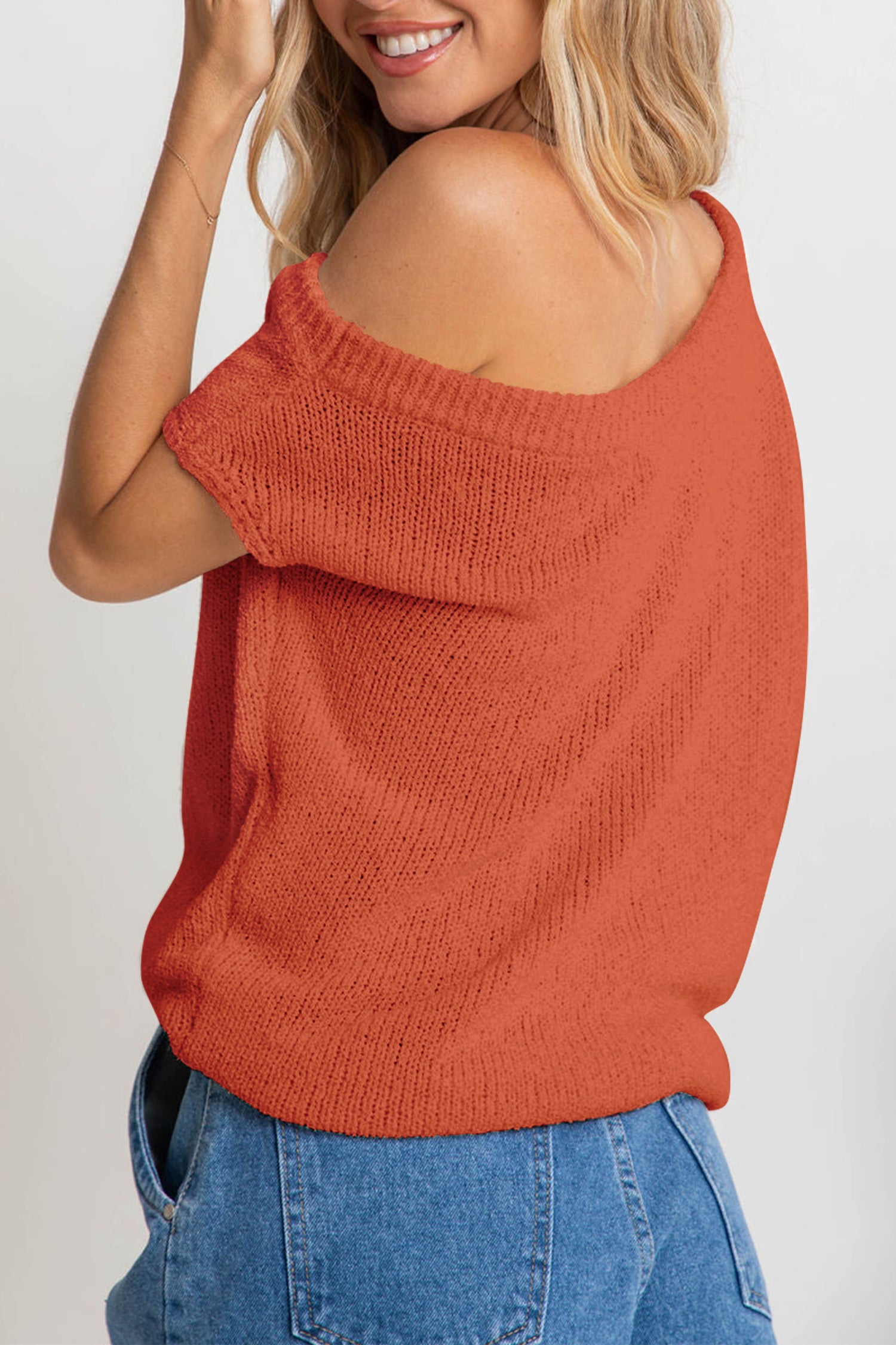 Cakulo Women Off One Shoulder Crochet Sweater Top Asymmetrical Short Sleeve Loose Going Out