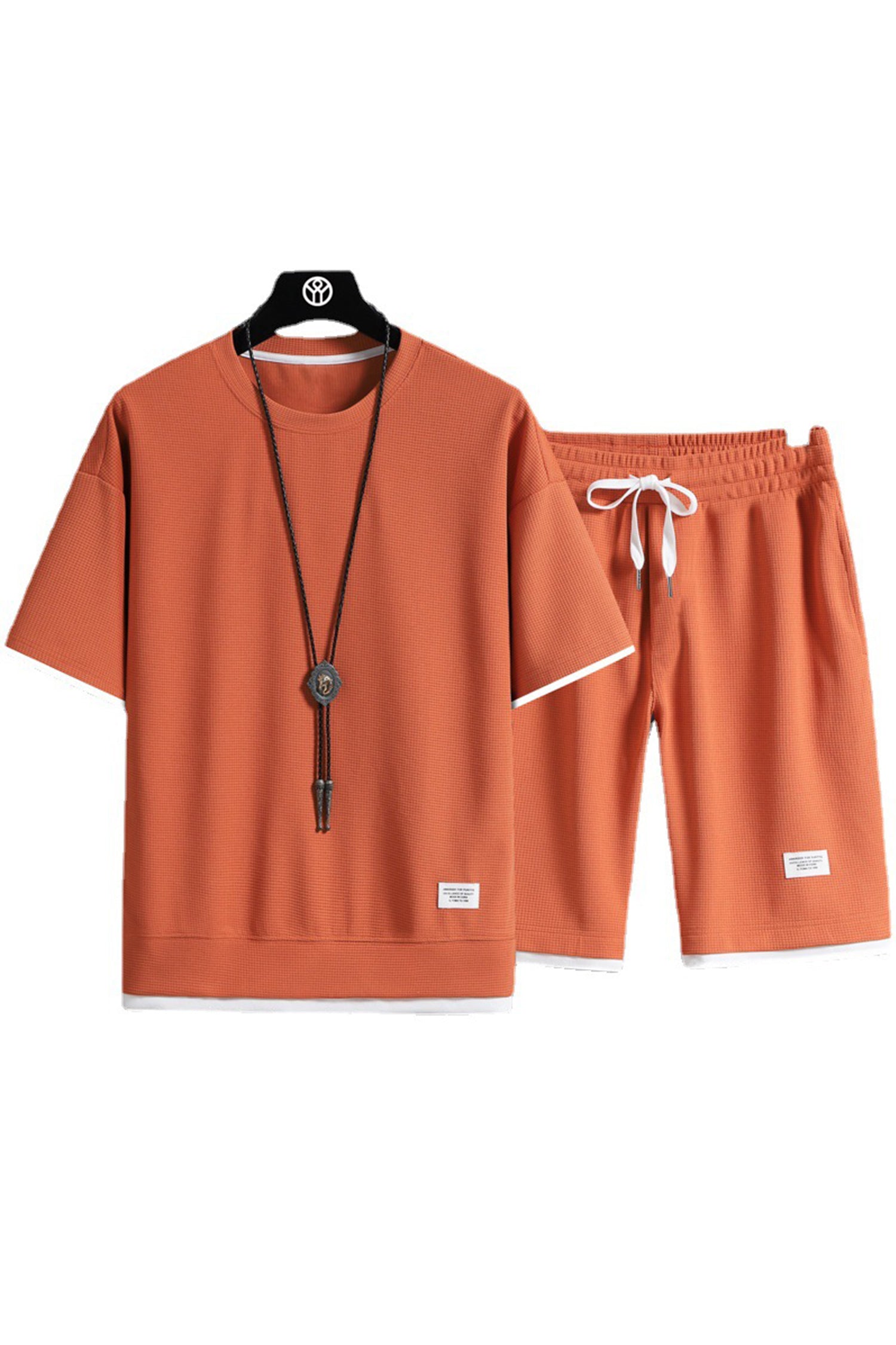 Cakulo Men's Casual Sports Suit with Waffle Short-Sleeved T-Shirt