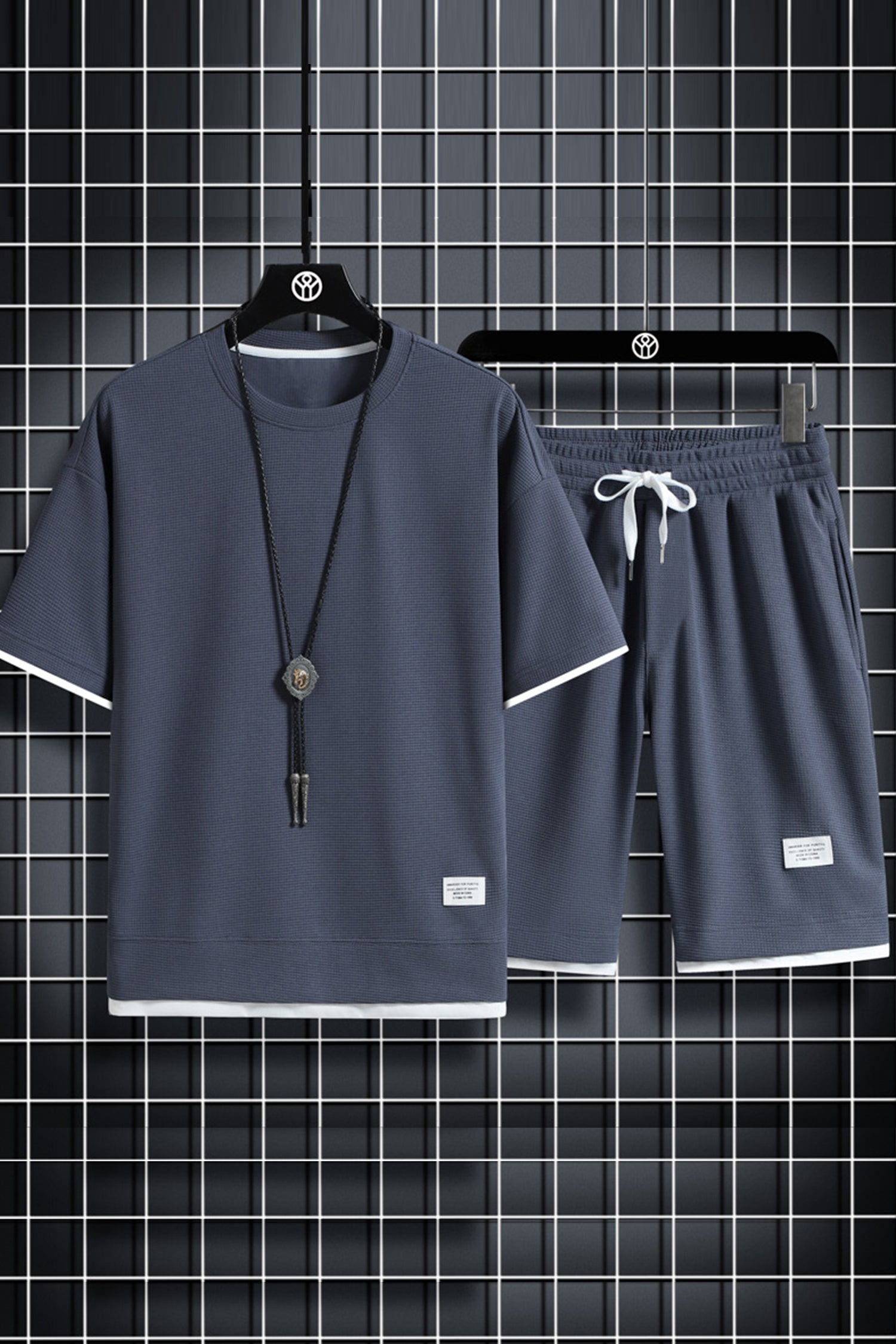 Cakulo Men's Casual Sports Suit with Waffle Short-Sleeved T-Shirt