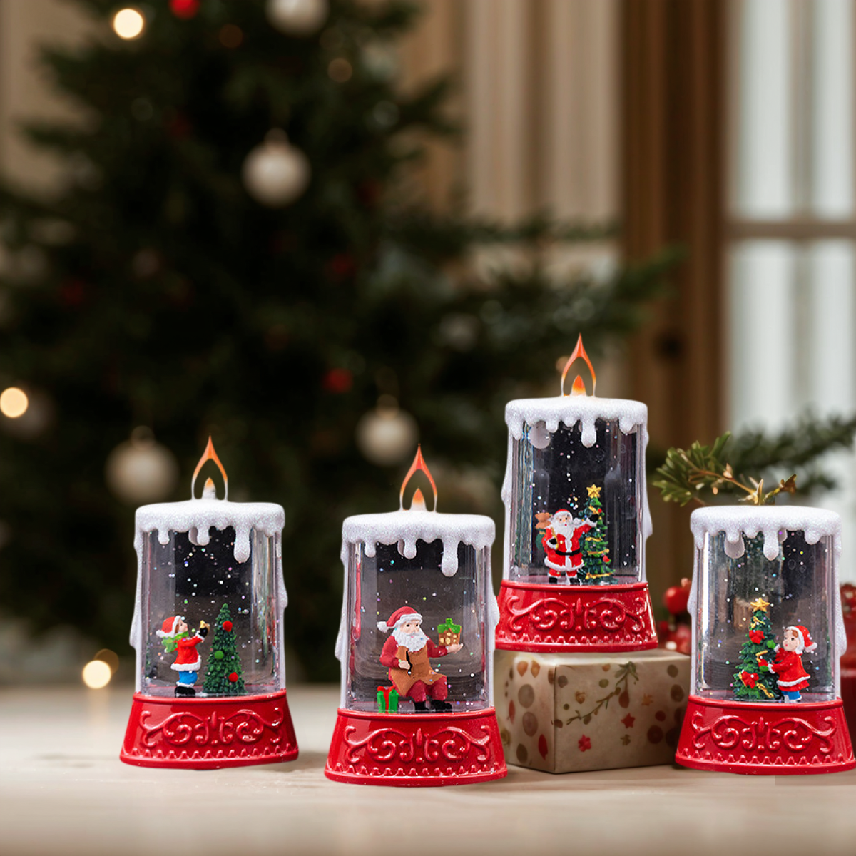 Christmas Glowing Water-Filled Candle Small Lantern Decoration Gift Elderly Water Feature Lamp Desktop Ornament Christmas Tree Arrangement