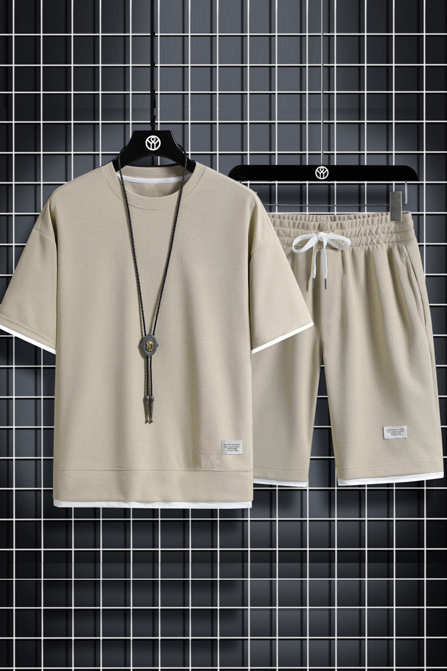 Cakulo Men's Casual Sports Suit with Waffle Short-Sleeved T-Shirt