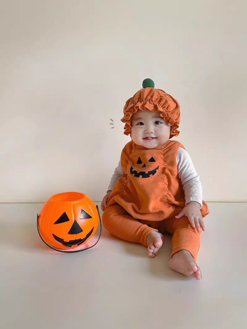 25 Autumn New Korean Version Baby Romper Ins Style Halloween Pumpkin Design Baby Festival Onesie