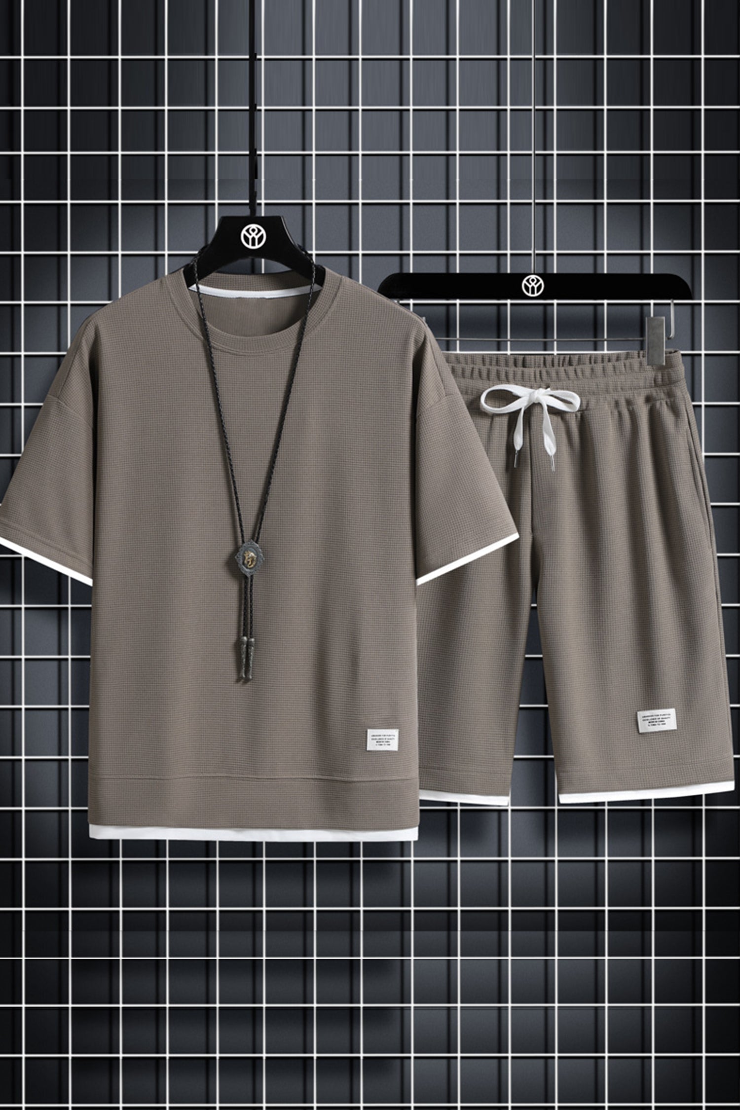 Cakulo Men's Casual Sports Suit with Waffle Short-Sleeved T-Shirt