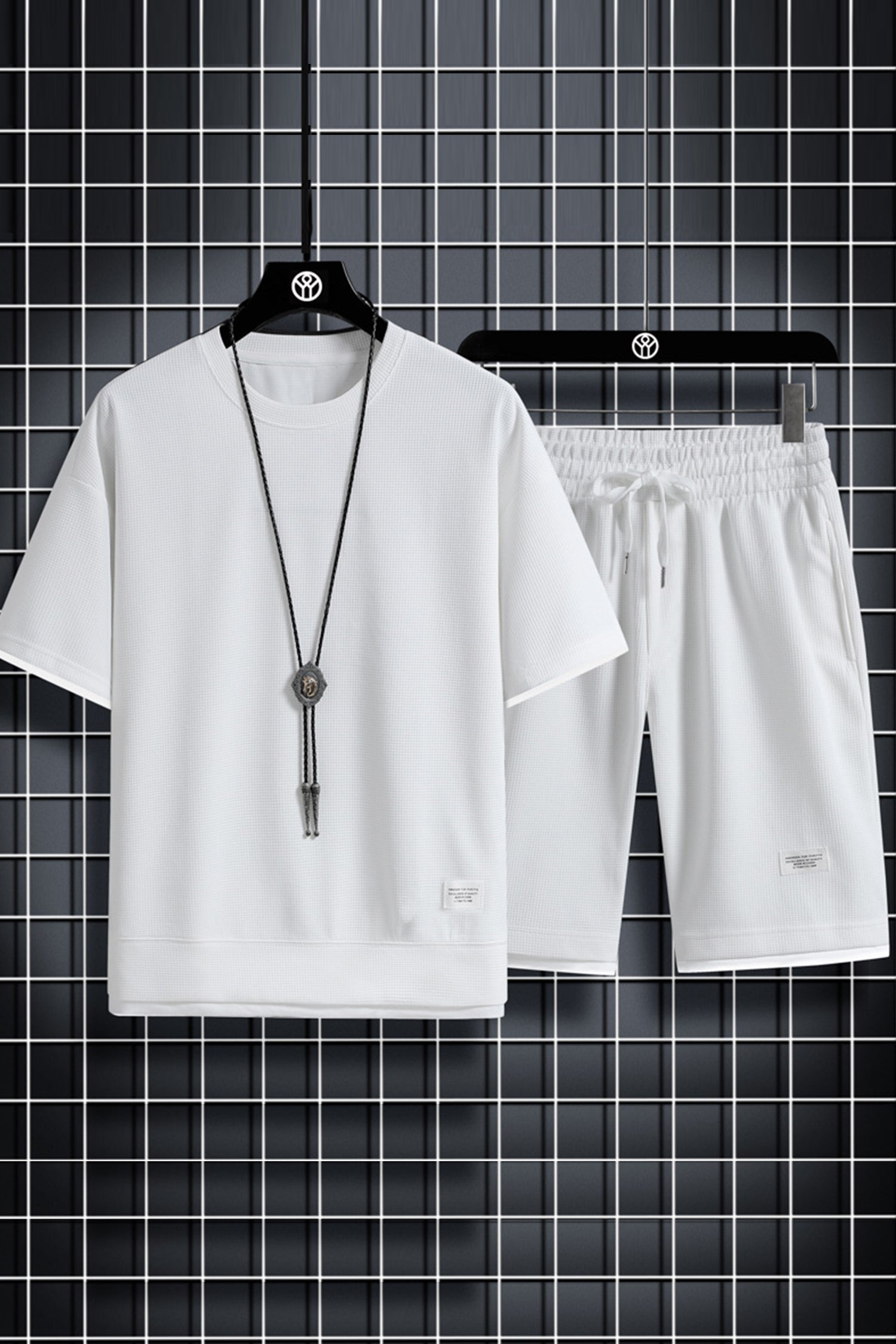 Cakulo Men's Casual Sports Suit with Waffle Short-Sleeved T-Shirt