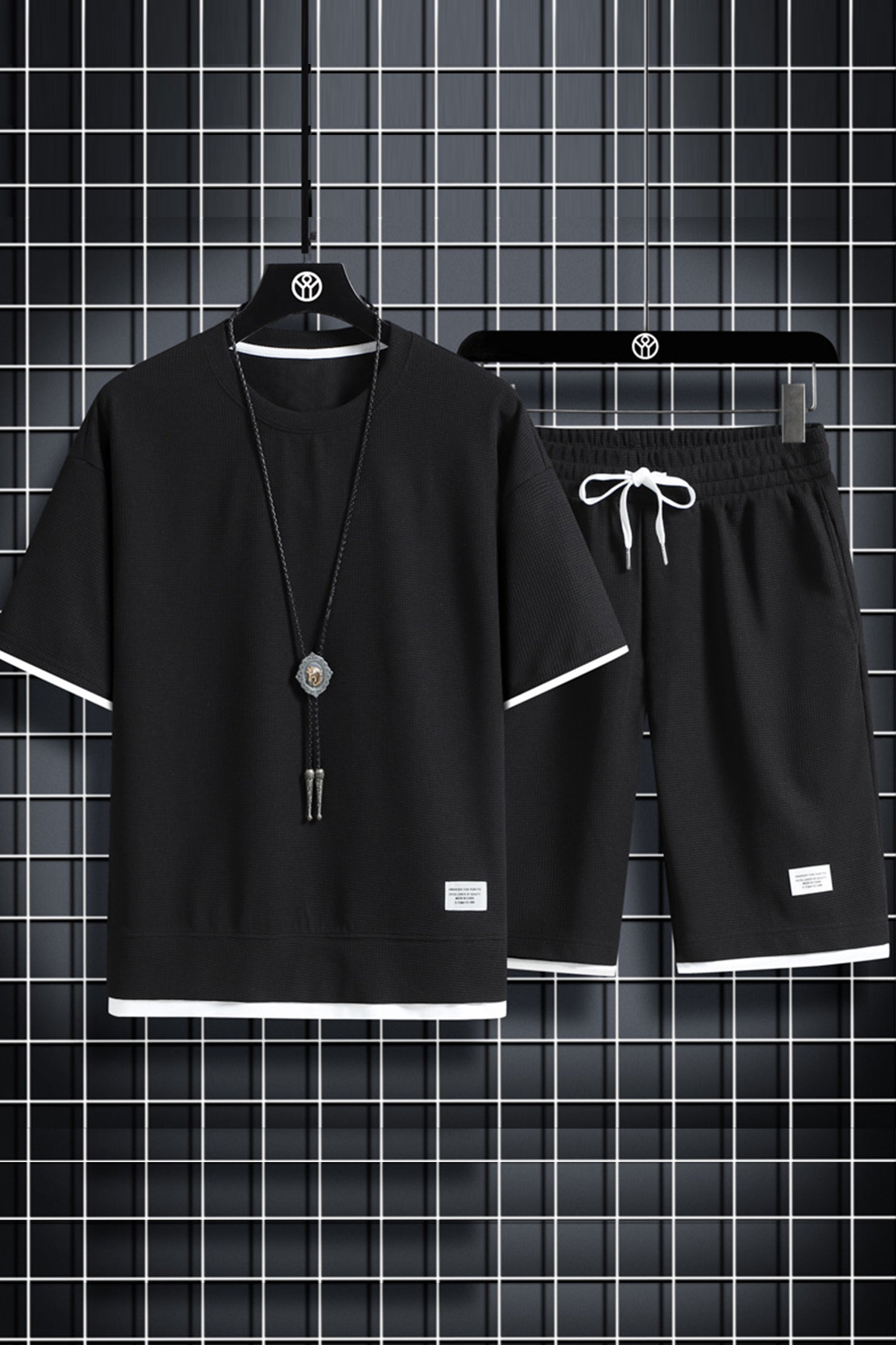 Cakulo Men's Casual Sports Suit with Waffle Short-Sleeved T-Shirt