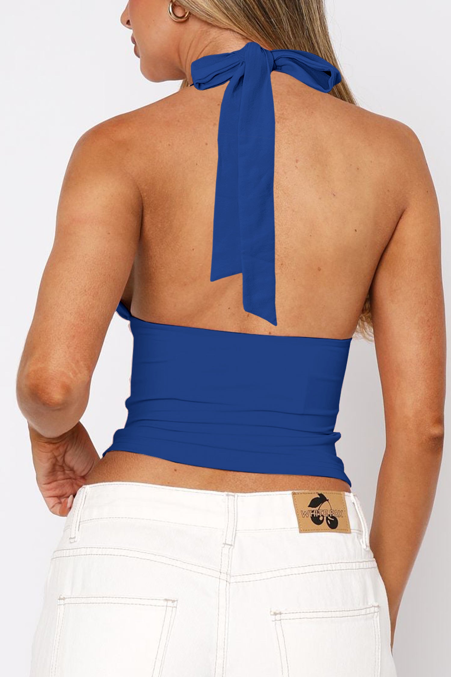 Cakulo Halter Tops for Women Y2k Deep V Neck Backless Going Out Crop Tank Top Sexy Summer Cami Shirts