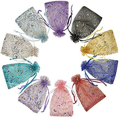 Cakulo 100PCS 4x6 Organza Mesh Bags: Drawstring Sheer Pouches for Jewelry/Wedding Gifts