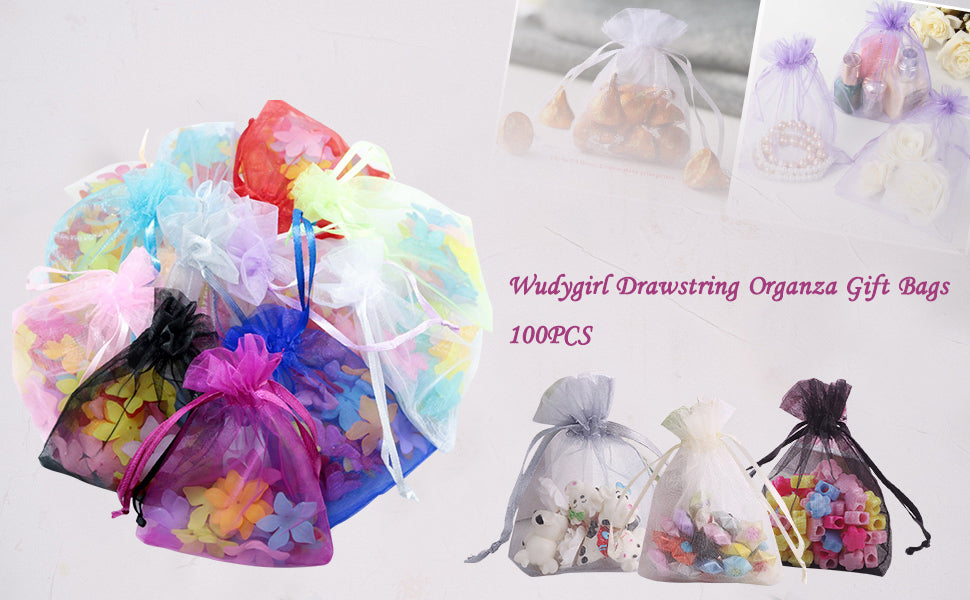 Cakulo 100pcs 3.9x4.7 Organza Gift Bags Drawstring for Wedding Candy Jewelry