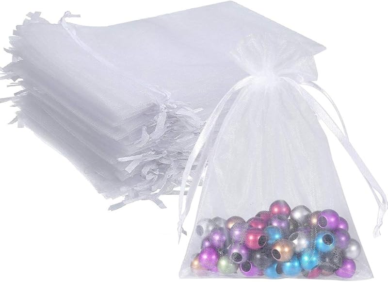 Cakulo 100pcs Grey Organza Bags 5x7in Drawstring Jewelry Party Wedding Favors