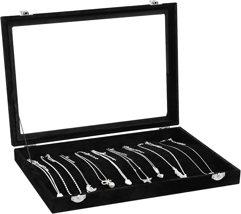 Cakulo Velvet Jewelry Organizer Tray with Lid Holds Earrings Rings Bracelets for Dresser