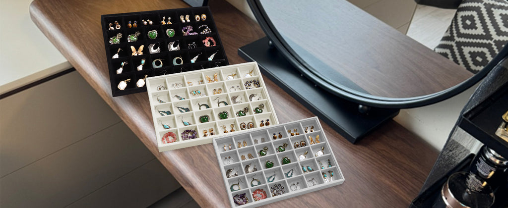 Cakulo Jewelry Organizer Set Velvet Tray with Lid Holds Rings Necklaces Bracelets