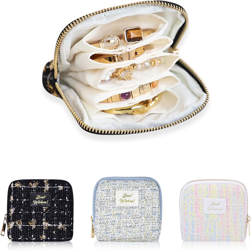 Cakulo Portable Travel Jewelry Case Pouches for Crystals Bracelets Rings—White Tassel