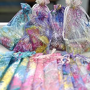 Cakulo 4x6 Organza Bags Mixed Coralline JewelryCandy Mesh Drawstring for Weddings