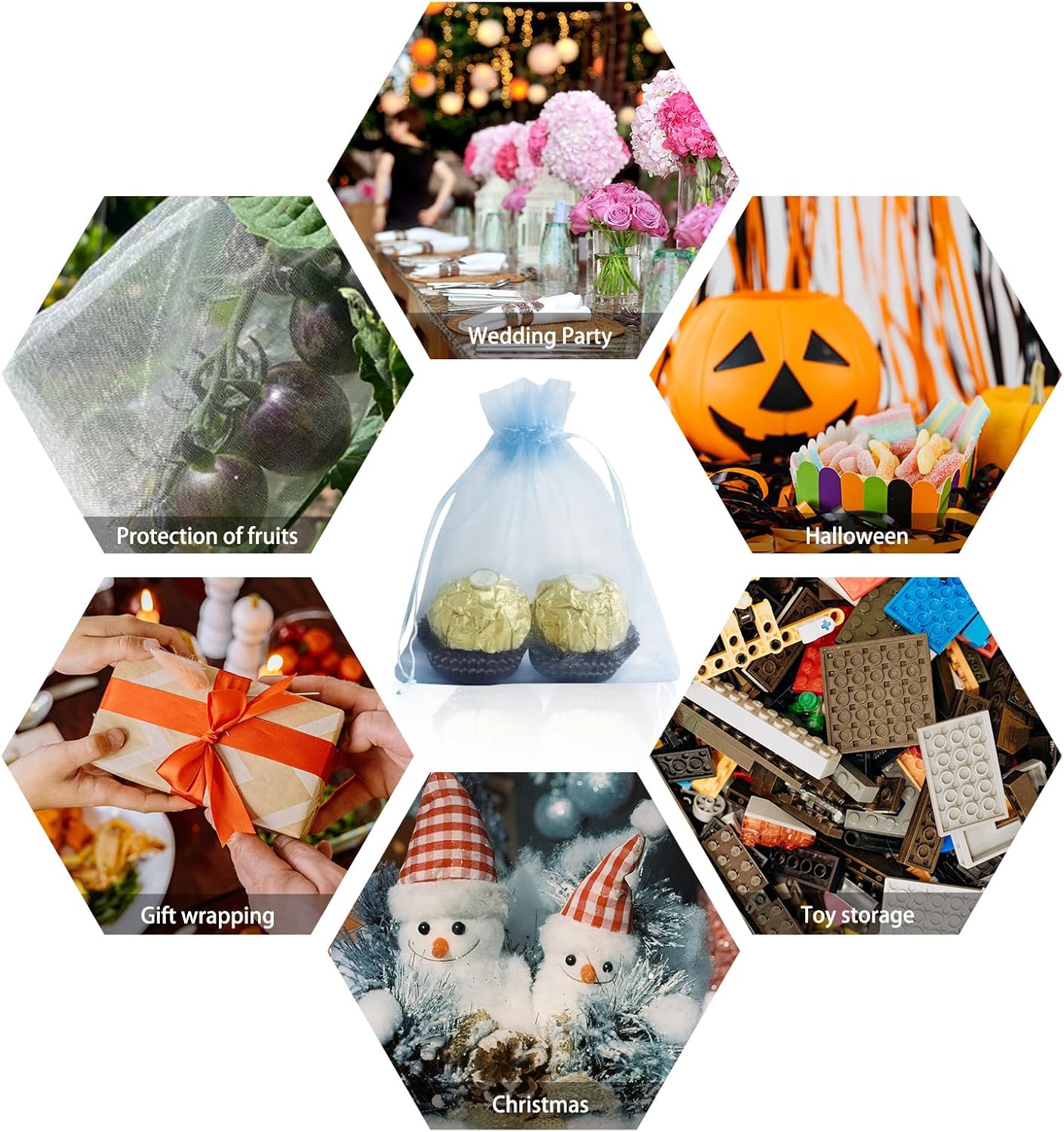 Cakulo 100pcs 3.9x4.7 Organza Gift Bags Drawstring for Wedding Candy Jewelry