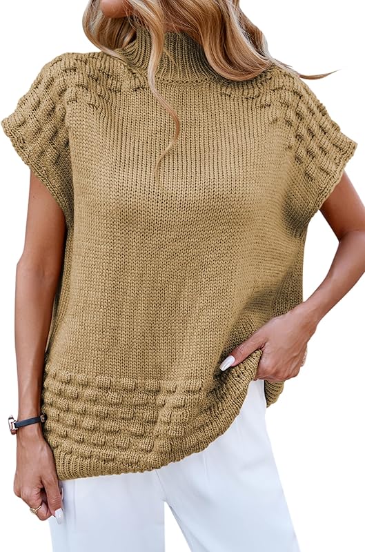 Cakulo Women's Fall Oversized Mock Neck Sleeveless Sweater Vest