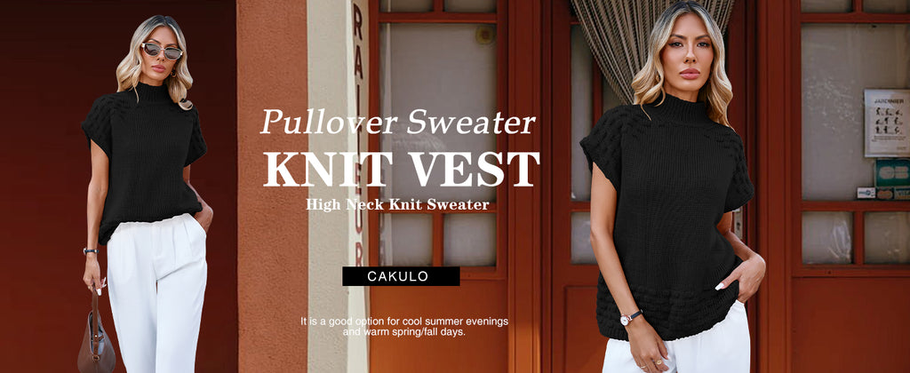 Cakulo Women's Fall Oversized Mock Neck Sleeveless Sweater Vest