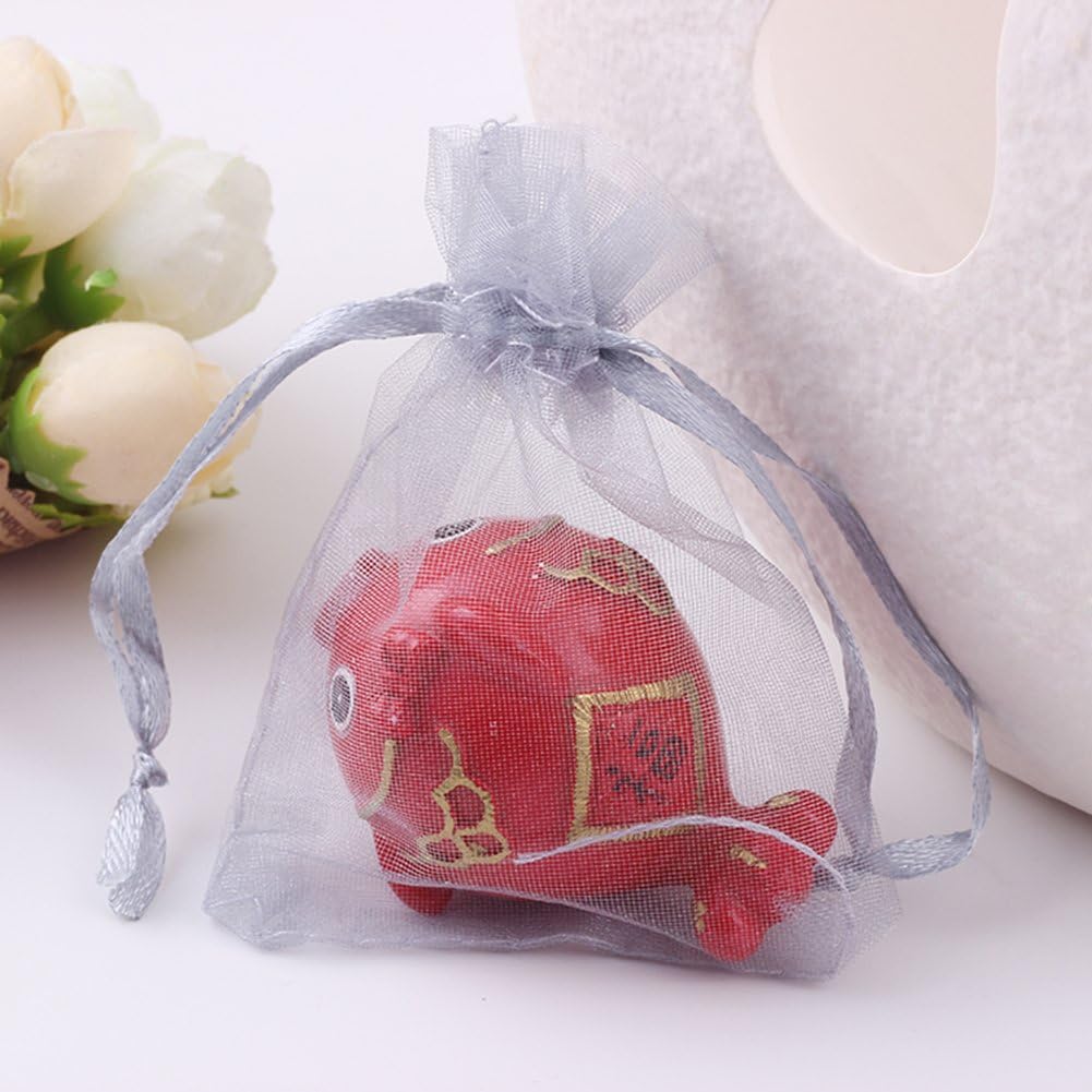 Cakulo 100pcs Grey Organza Bags 5x7in Drawstring Jewelry Party Wedding Favors