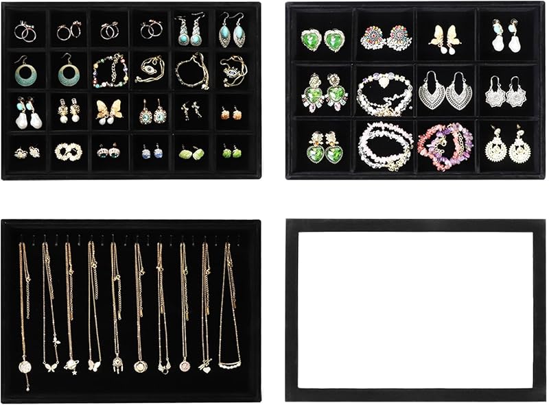 Cakulo Jewelry Organizer Set Velvet Tray with Lid Holds Rings Necklaces Bracelets