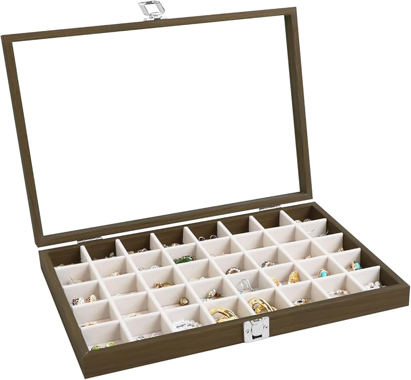Cakulo Wooden Jewelry Sunglasses Organizer Vintage Tray with Lid for Watches