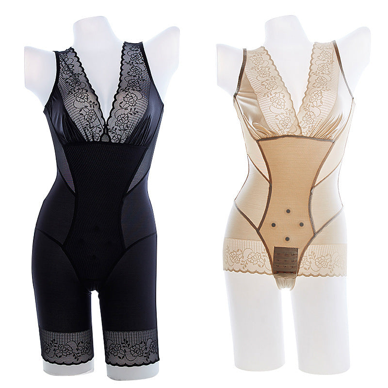 Cakulo Postpartum Body Shaping Garment Mesh One-piece Shapewear Open-crotch Hook Closure Enhanced Corset One-piece Underwear