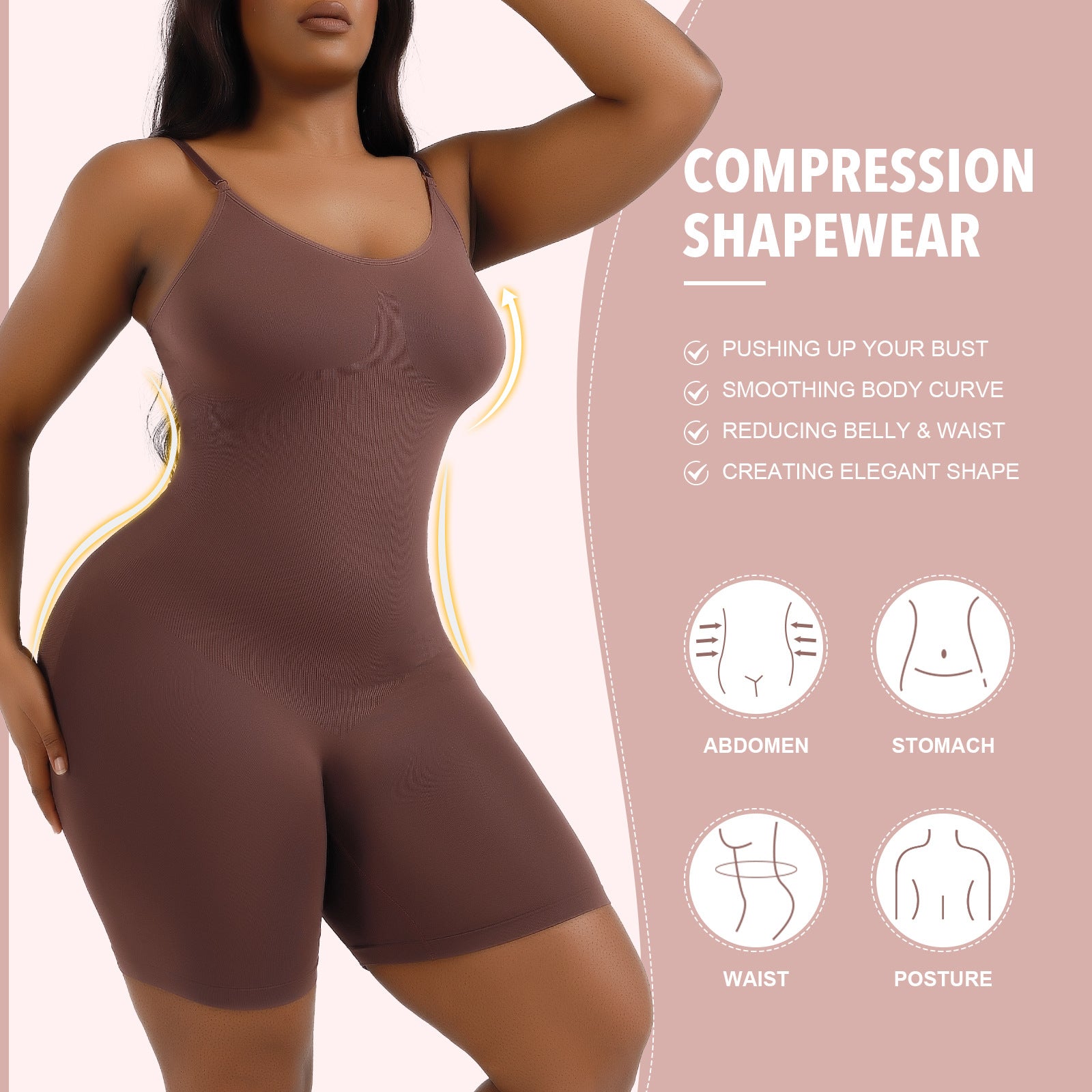 Cakulo Plus Size Postpartum Hip Lifting Seamless Full Body Belly Contraction One Piece Shapewear
