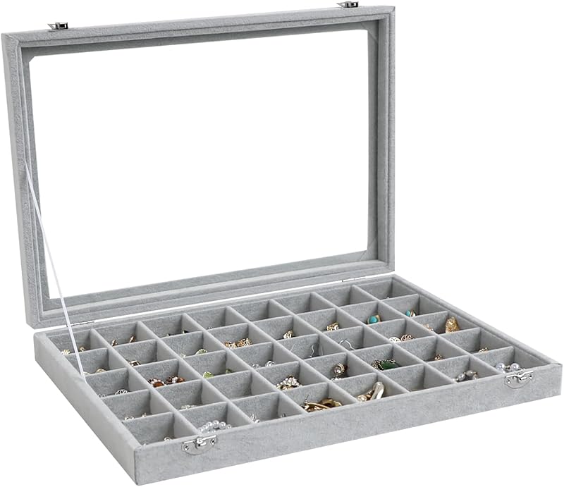 Cakulo Velvet Jewelry Organizer Tray with Clear Lid Stores Bracelets Rings Earrings