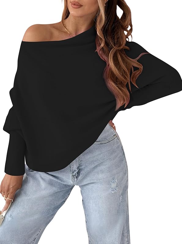 Cakulo Womens Off - The - Shoulder Lightweight Oversized Knit Pullover, Ideal for Fall Looks